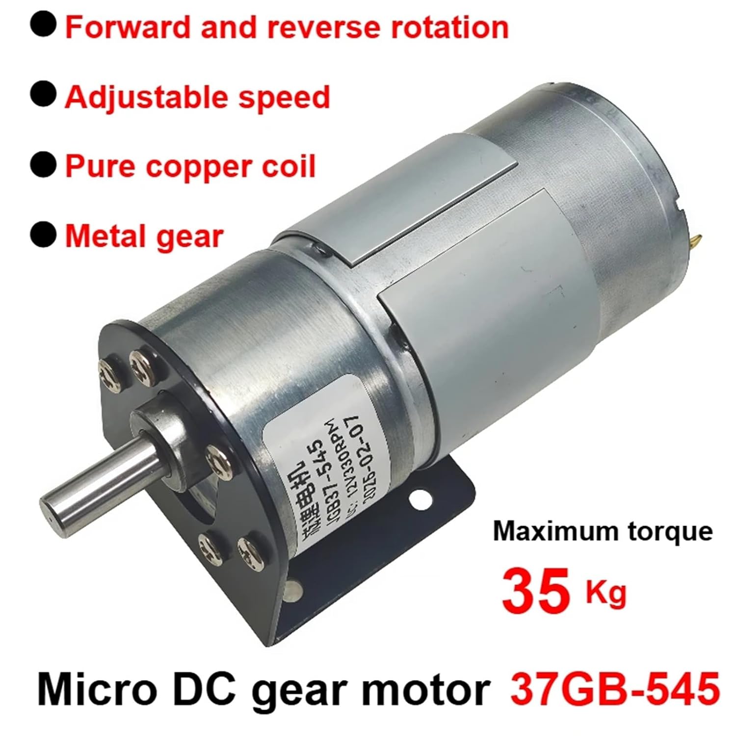 1pcs JGB37-545 DC Gear Motor high Torque high Power 24V 12V All Metal Gear Motor(Motor x Bracket,200RPM_24V)