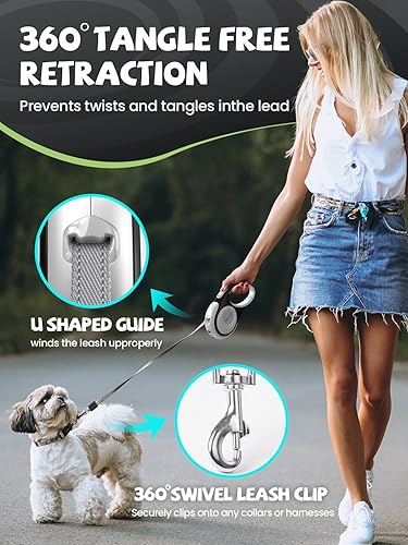 Miniatura 6 de Correa retráctil para perro con linterna LED, correa para perro 3 en 1 retráctil para perros pequeños y medianos de hasta 66 libras, 16 pies, mango