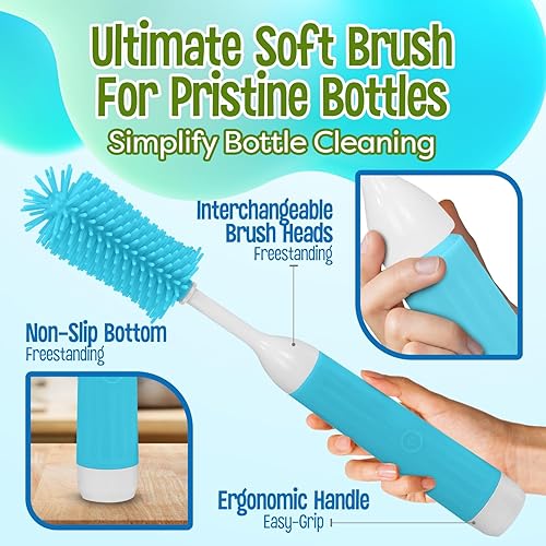 Miniatura 3 de HOMEIFY Limpiador eléctrico de cepillo de botellas con estante de secado, kit limpiador de botellas recargable por USB con cabezales de cepillo de