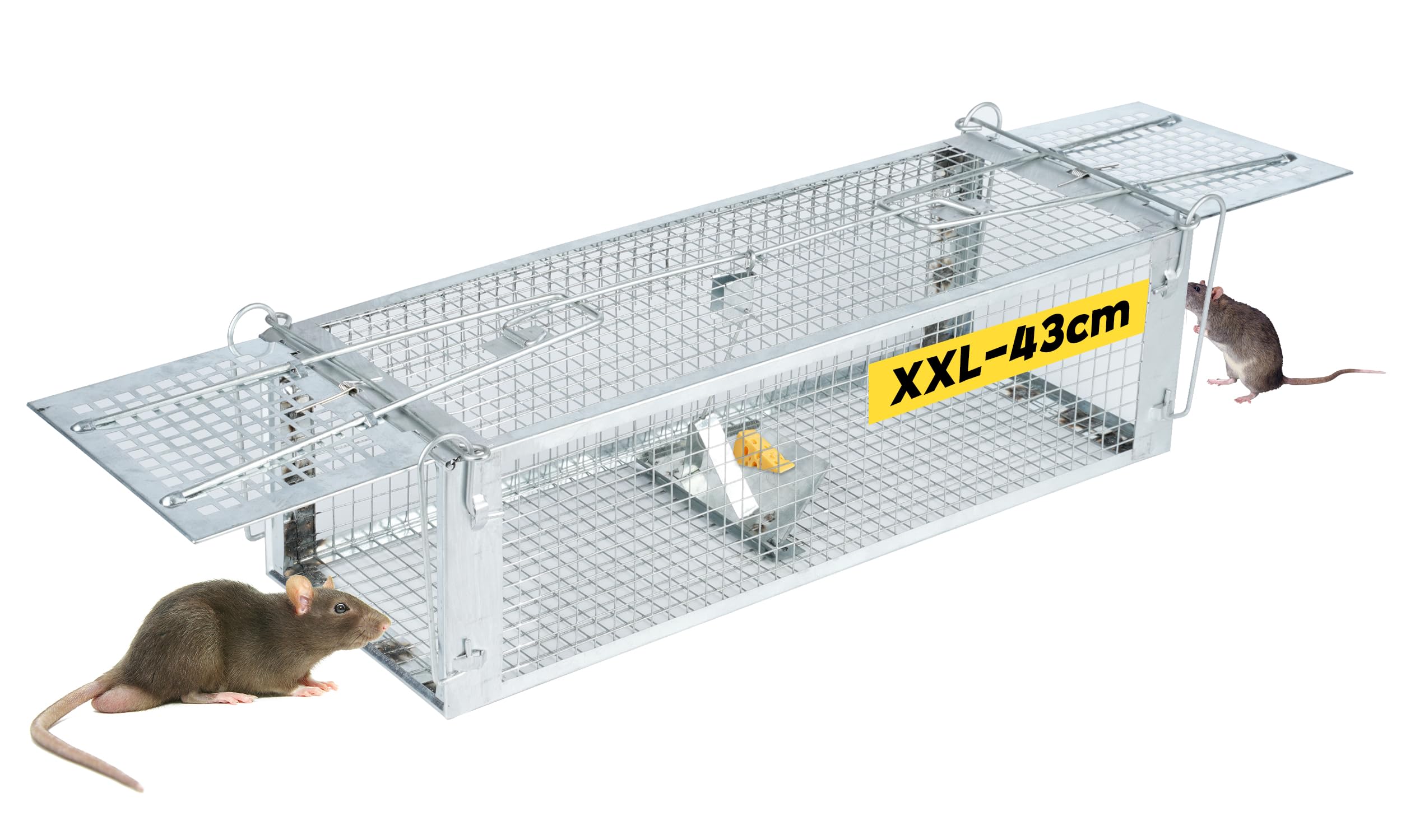 Laoye 43cm Trampas para Ratas XXL Trampa para Ratones Live Trap Ratas Jaula Reutilizable y de Alta Eficiencia para Interiores y Exteriores, para Ratones, Lirones y Campañoles