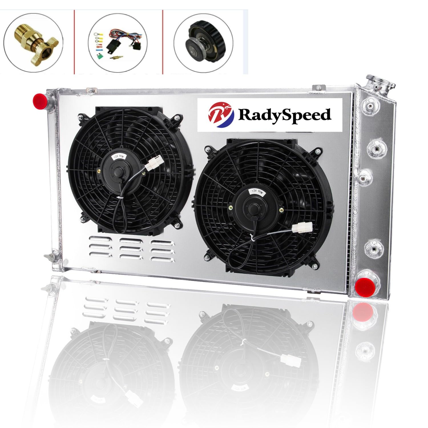 RadySpeed 3 Row Radiator + Shroud Fan For Chevy Caprice 1971-1990/ Chevelle/GM 1966-1980, Replacement Radiator, aluminum radiator, radiadores