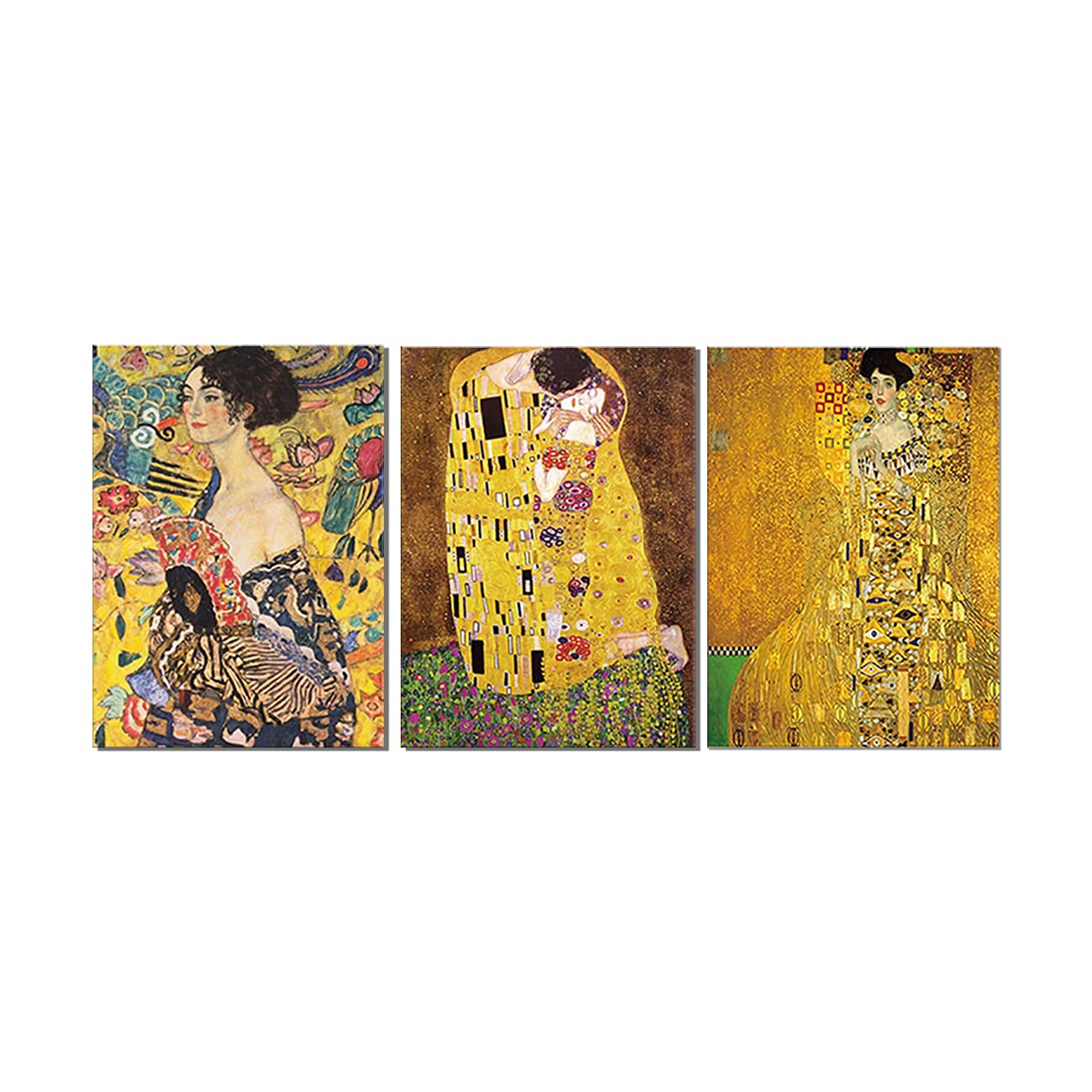 ZHONGYUTONG 3 Stück Gustav Klimt Berühmte Leinwand Kunstdrucke Gerahmtes Abstraktes Gustav Klimt Kuss Ölgemälde Bild Poster für Heimdekoration (60x90cmx3 Teiliges)