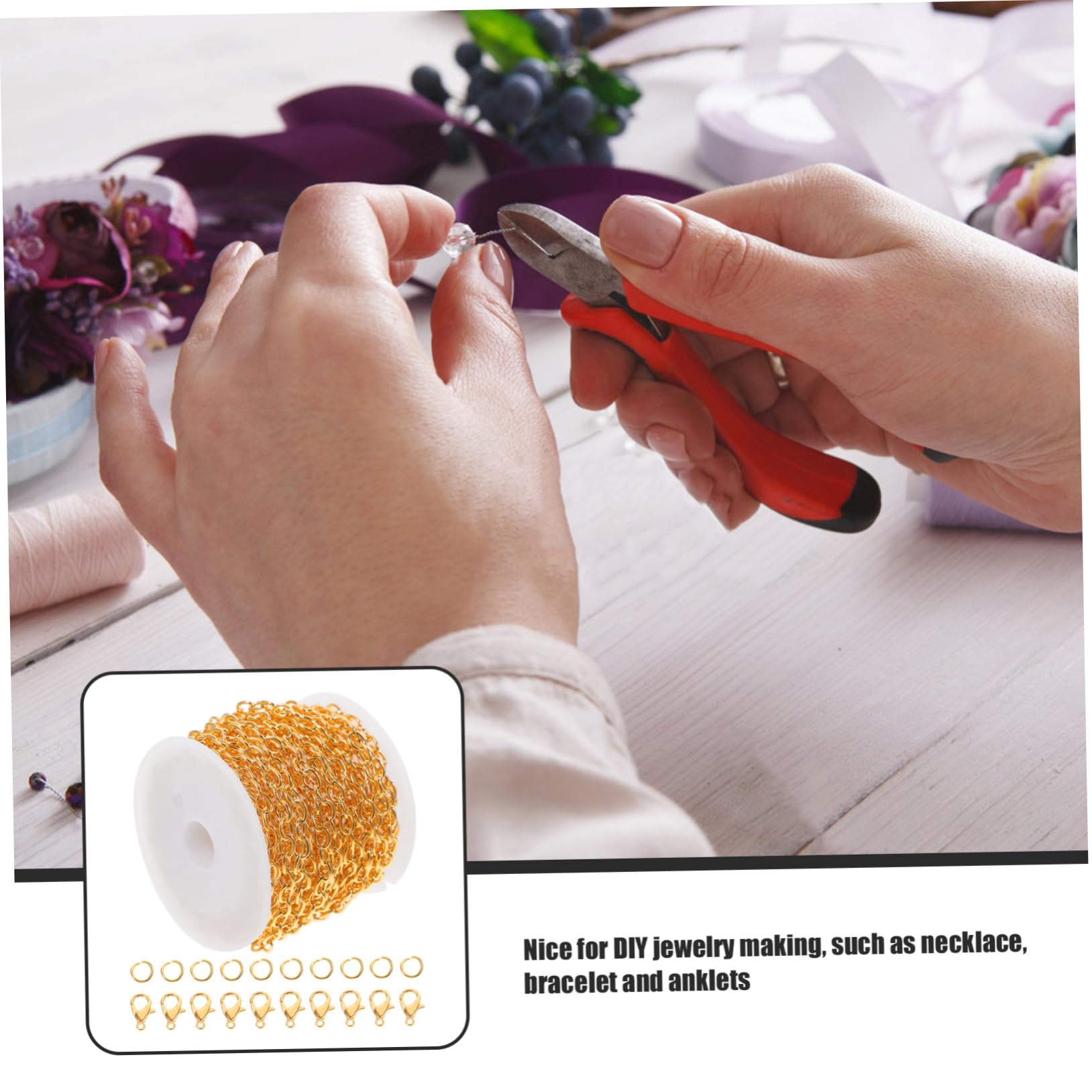 SHINEOFI 4 Set Gioielli Fatti A Mano Catena Collana di Catene Catena A Mano Collana A Catena con Fibbie Catena per La Collana Catenacci per Fai da Te Braccialetto A Catena Produzione di