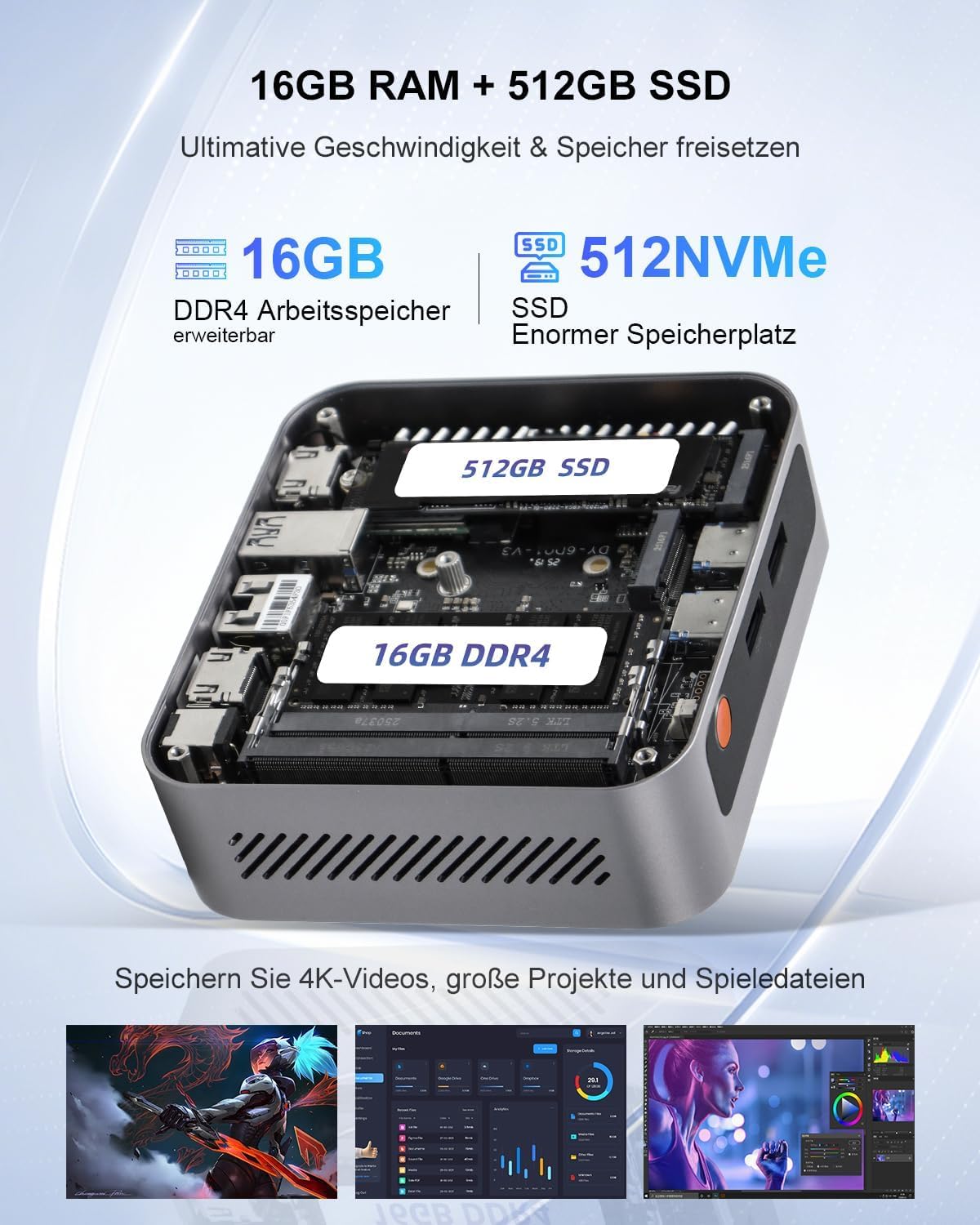 Ninkear Mini PC con Core i7-1185G7 hasta 4,8 GHz, 16 GB de RAM, 512 GB SSD, potente rendimiento AI, W11 Pro triple pantalla 4K, WiFi6E y BT5.2, mini ordenador para oficina y oficina en casa