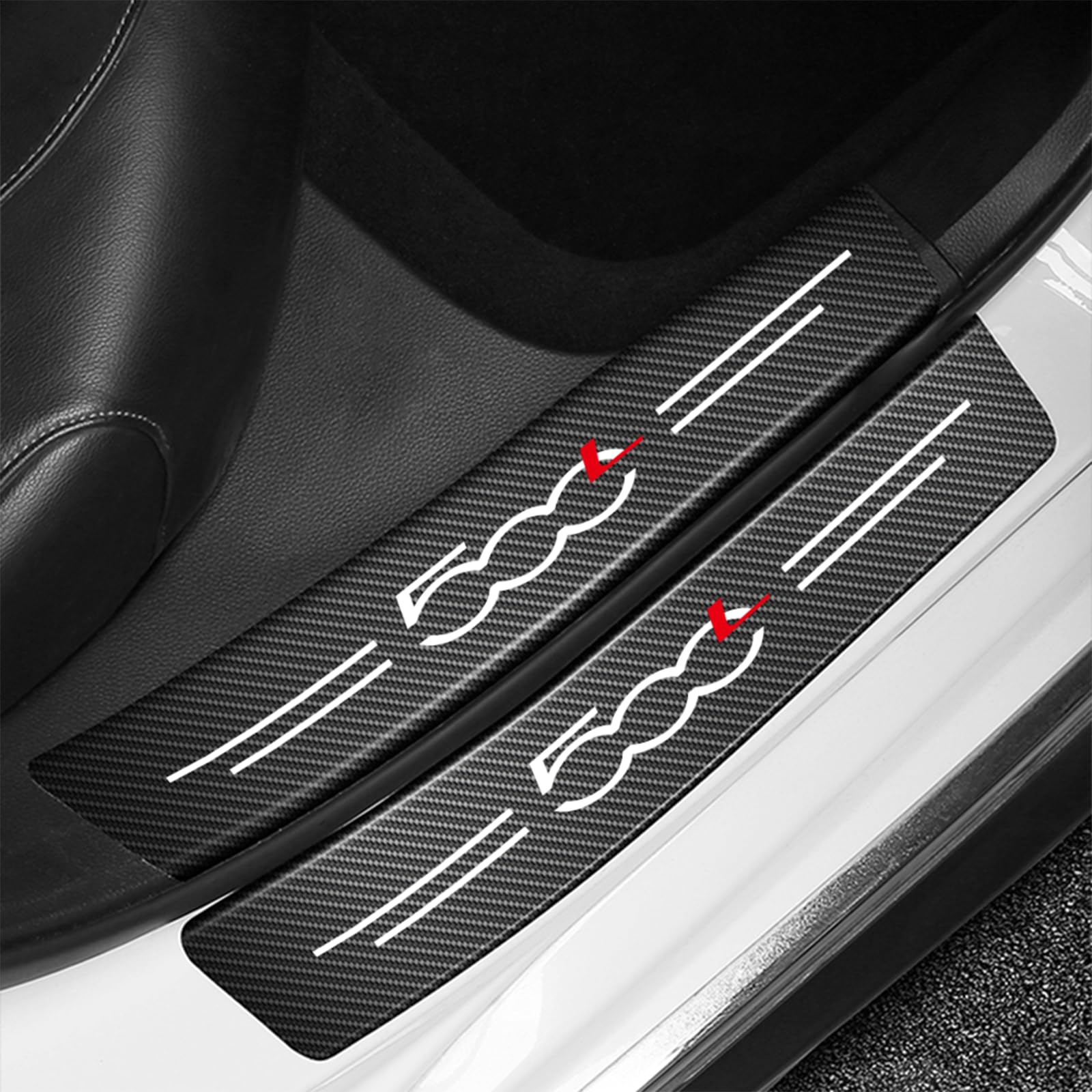 Generico 4 Pezzi Fibra di Carbonio Battitacco Sticker per Fiat 500L,Pedale Protezione Adesivi Decorativo Accessorio Auto