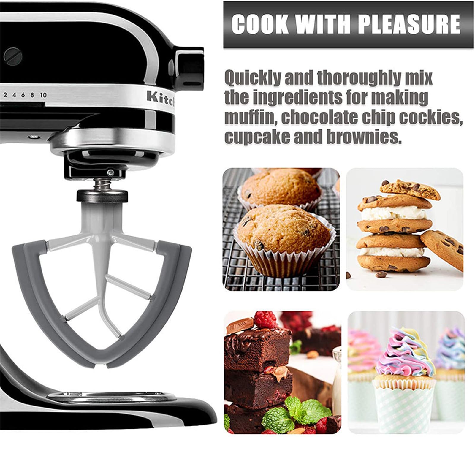 Akcesoria płaskie do mikserów KitchenAid, Flex Edge Beater, dwustronne silikonowe krawędzie do mikserów o pojemności 4,5-5 litrów z głowicą obrotową, akcesoria do mikserów KitchenAid, akcesoria do