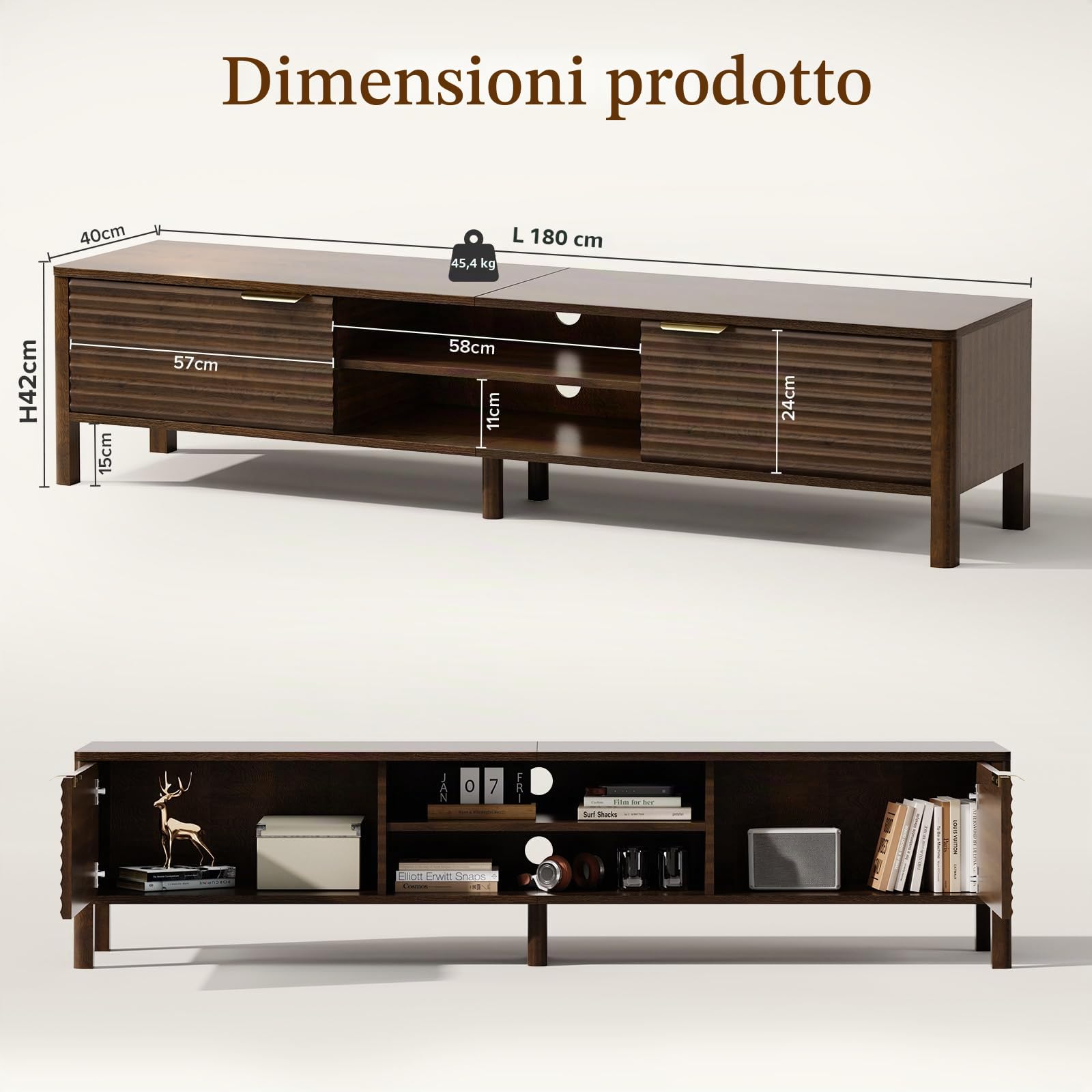 IKALIFE Mobile TV Soggiorno Legno 175cm con Spazio Contenitore Marrone | Mobile TV con 2 Ante, Tavolo Porta TV fino a 80 Pollici, Mobile TV Moderno con Ripiani, per Soggiorno e Camera