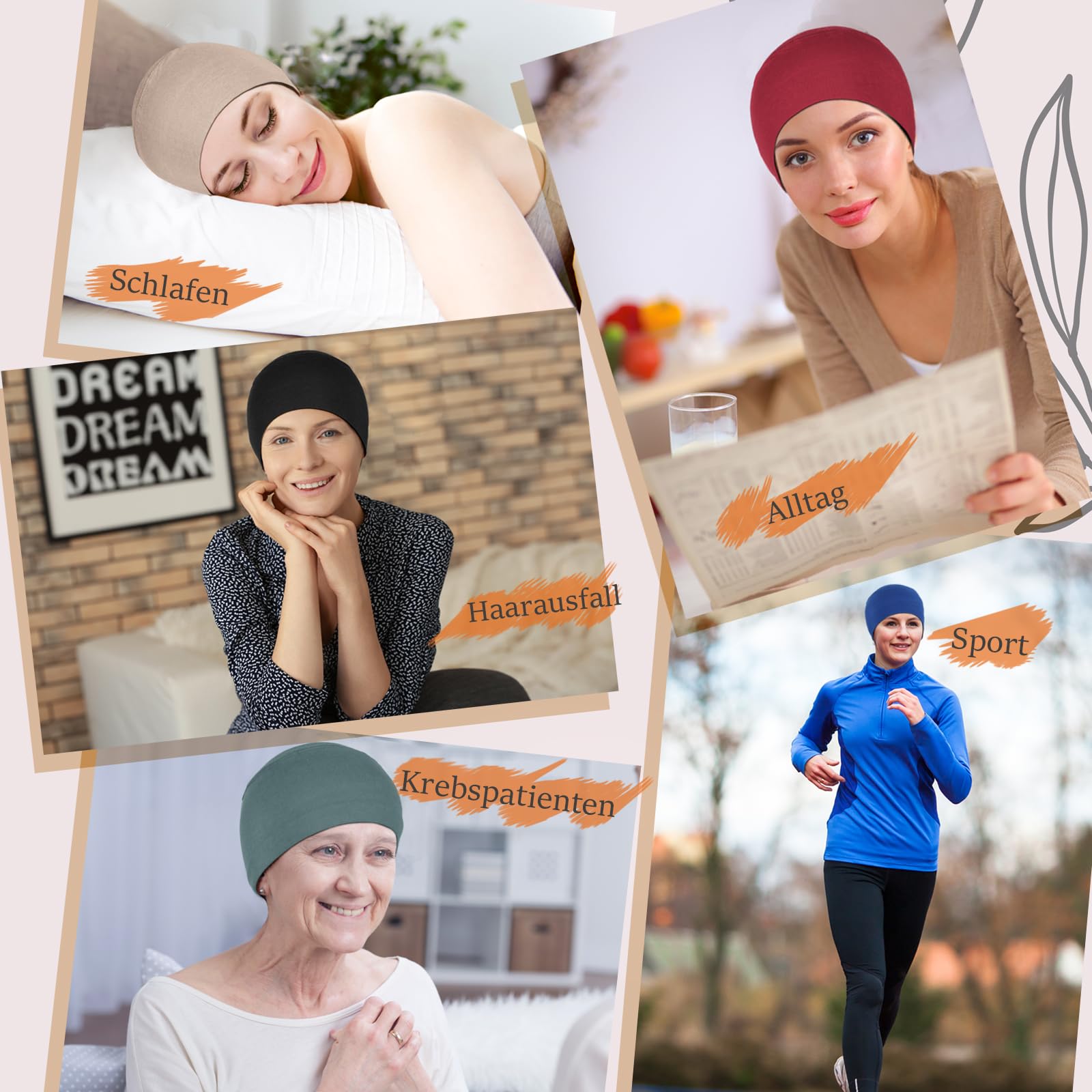 Lot de 4 bonnets de chimio pour femme - Bonnets de chimio - Bonnets de sommeil contre la perte de cheveux