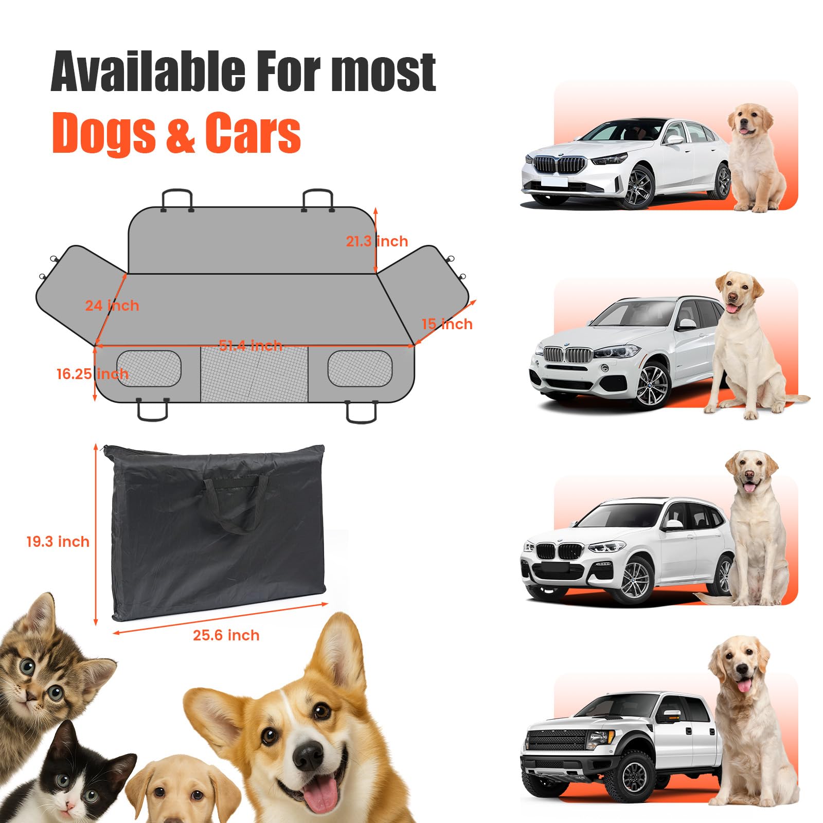 Egles Dog Car Seat Cover for Back Seat, Back Seat Extender for Dogs with Hard Bottom - New Non-Slip, Waterproof, Scratch Resistant, Portable Dog Hammock, Suitable for Cars, SUVs and Trucks - image 2
