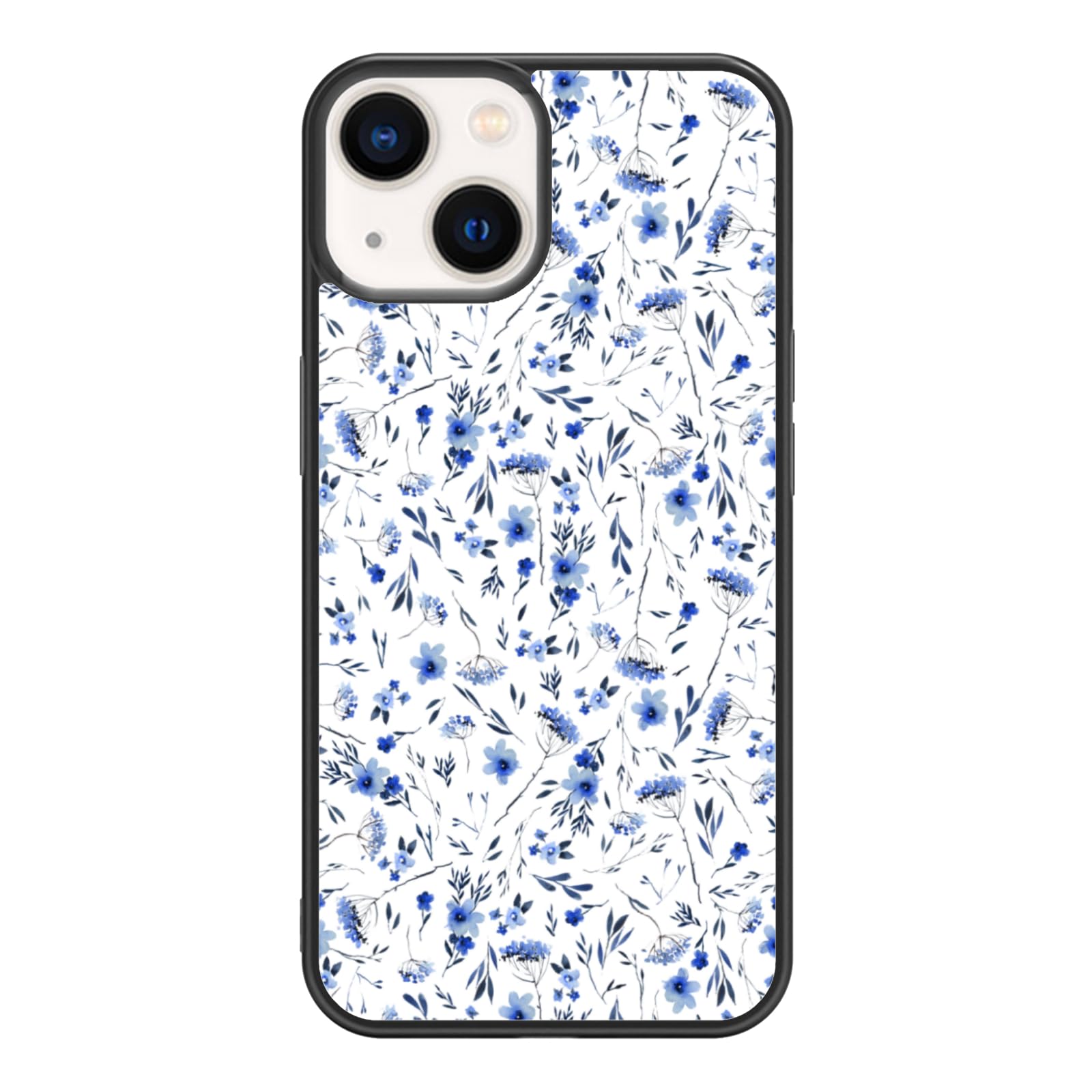 Cute Blue Flower Floral Aesthetic Phone Case for iPhone 15 14 13 12 11 8 7 XR X XS Pro Max Plus Mini SE Case for Teen Girls Women Kids Girls, Customize Size