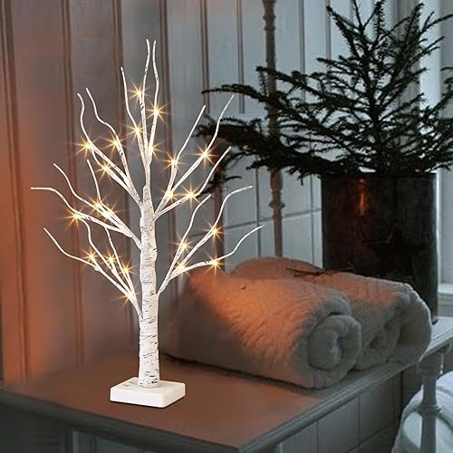 Miniatura 4 de Vanthylit Árbol de abedul blanco, luces LED de mesa para árbol de Navidad, funciona con pilas, decoración de árbol de Navidad para el hogar,