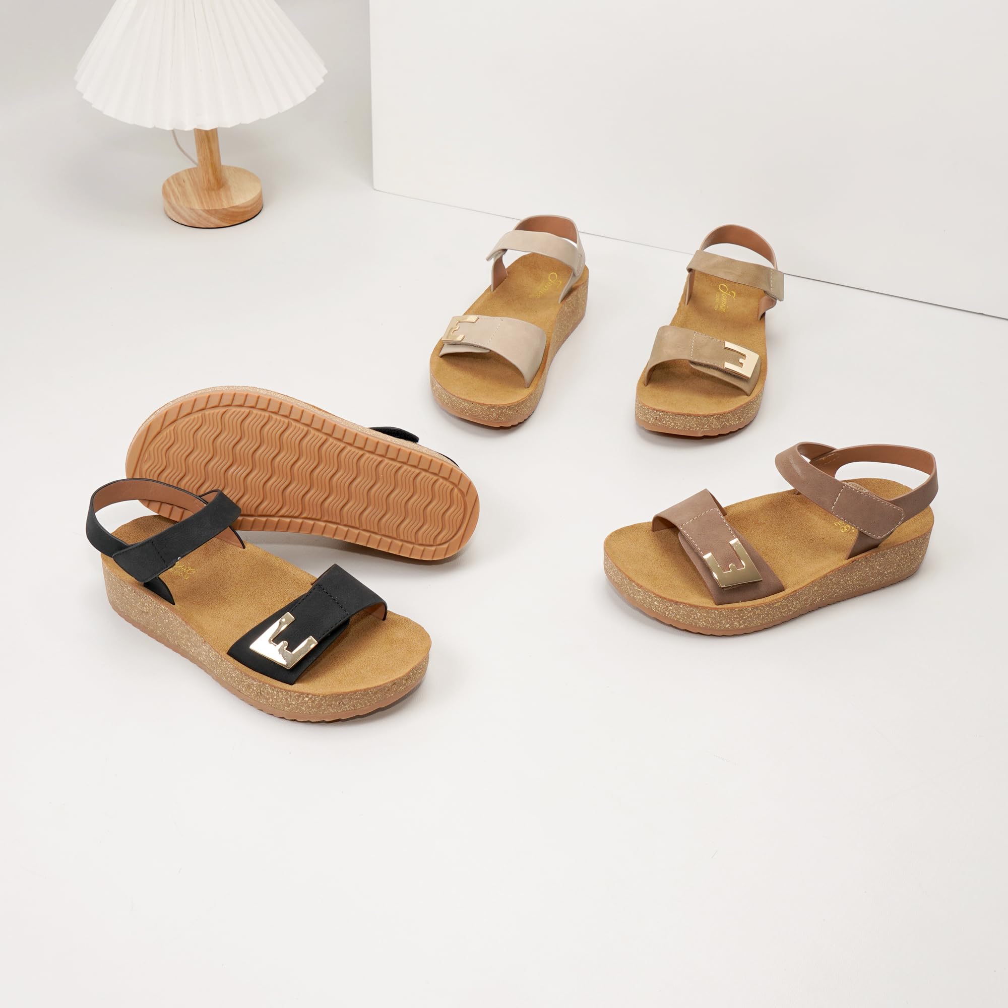 JOMIX Sandali Donna con Zeppa in Sughero, Chiusura a Strappo e Fascia Posteriore, Scarpe Estivi Comodi per la Spiaggia e il Tempo Libero WWS260453