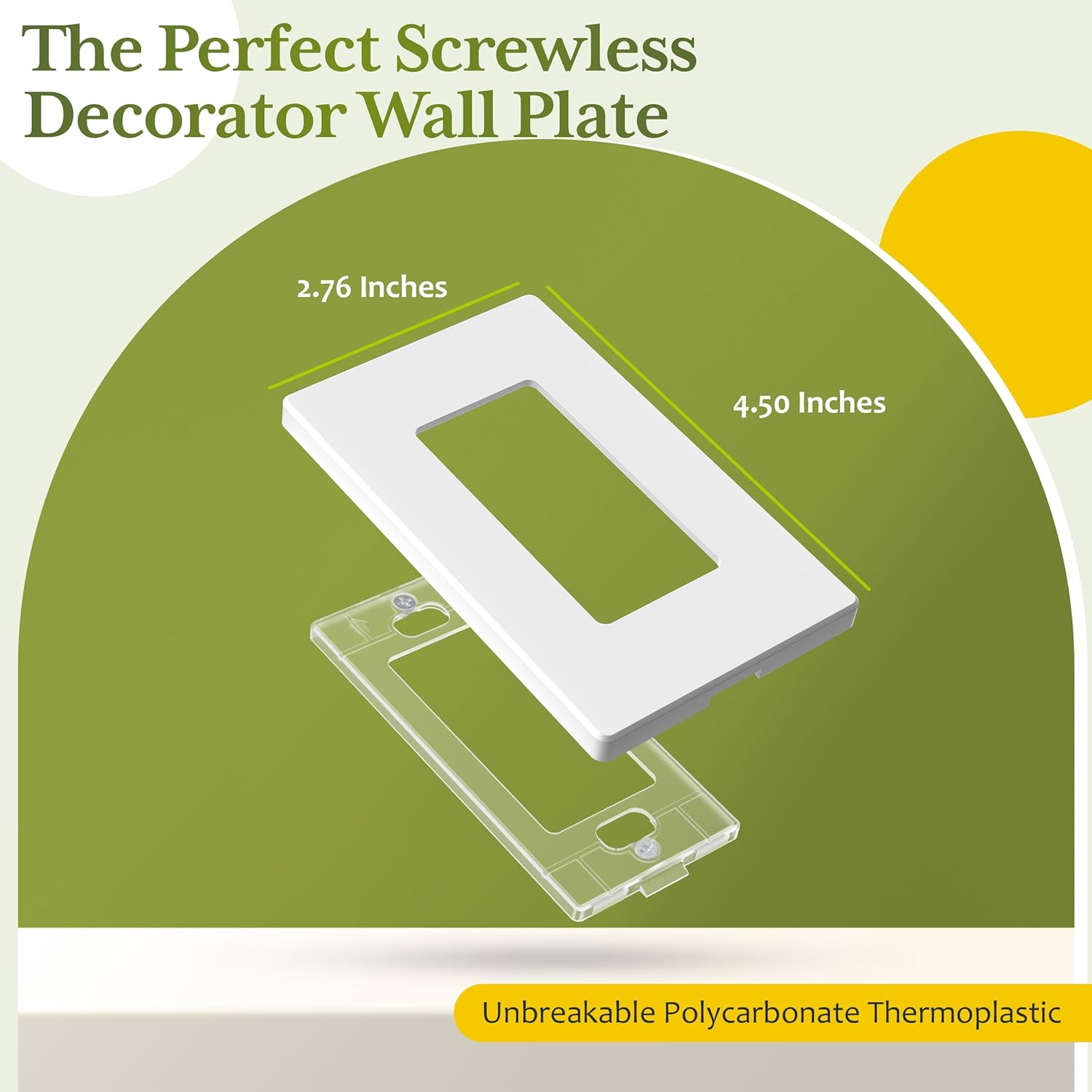 TG Screwless Decorator Wall Plates Child Safe Outlet Covers, Size 1-Gang 4.50" H x 2.75” L, Unbreakable Polycarbonate Thermoplastic, UL Listed, Glossy, White (40 Pack)