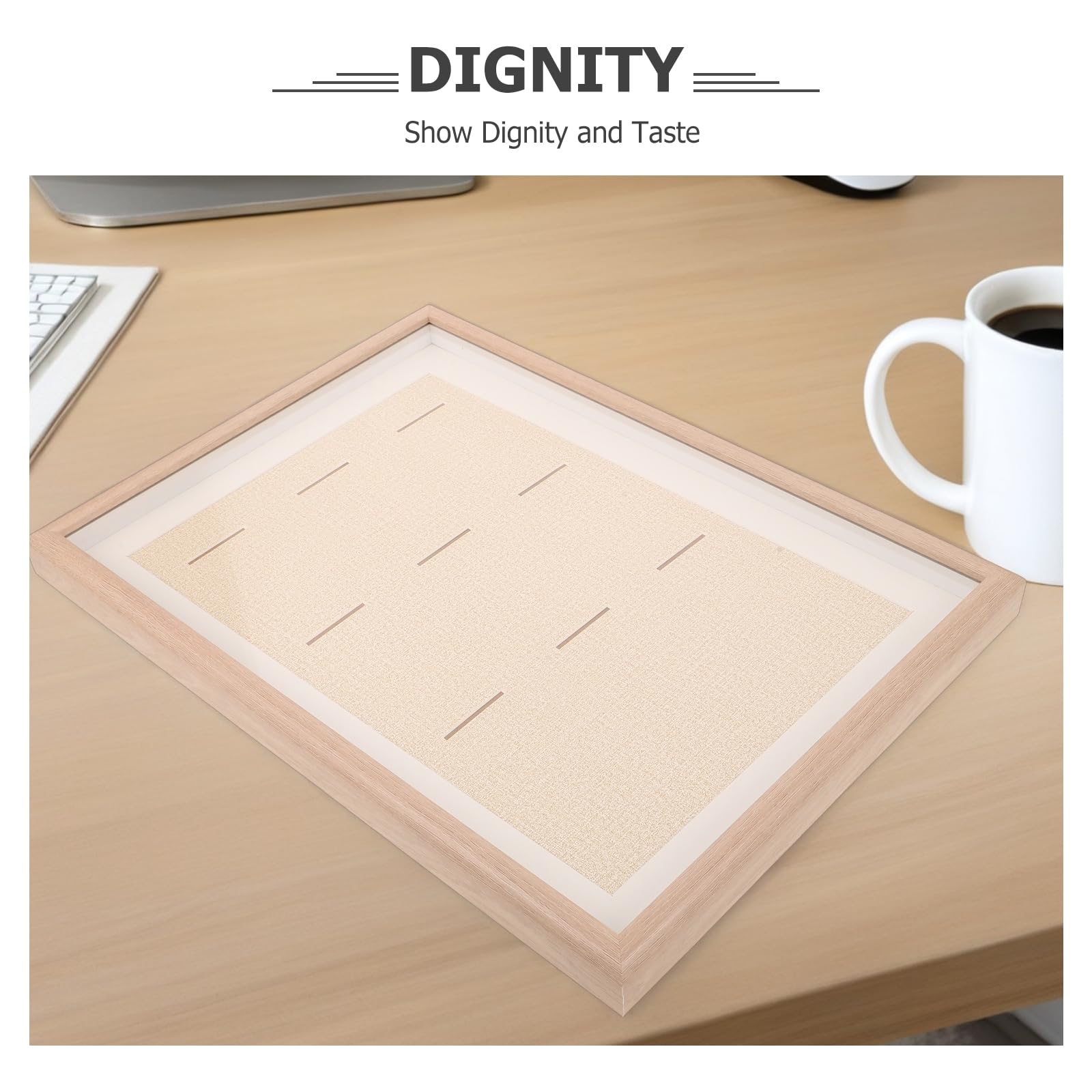 Beavorty Vitrina de Madera Beige para Medallas Deportivas y Placas Diseño Multicompartmento, Estuche Elegante para Exhibición y Almacenamiento Rápido en Casa U Oficina