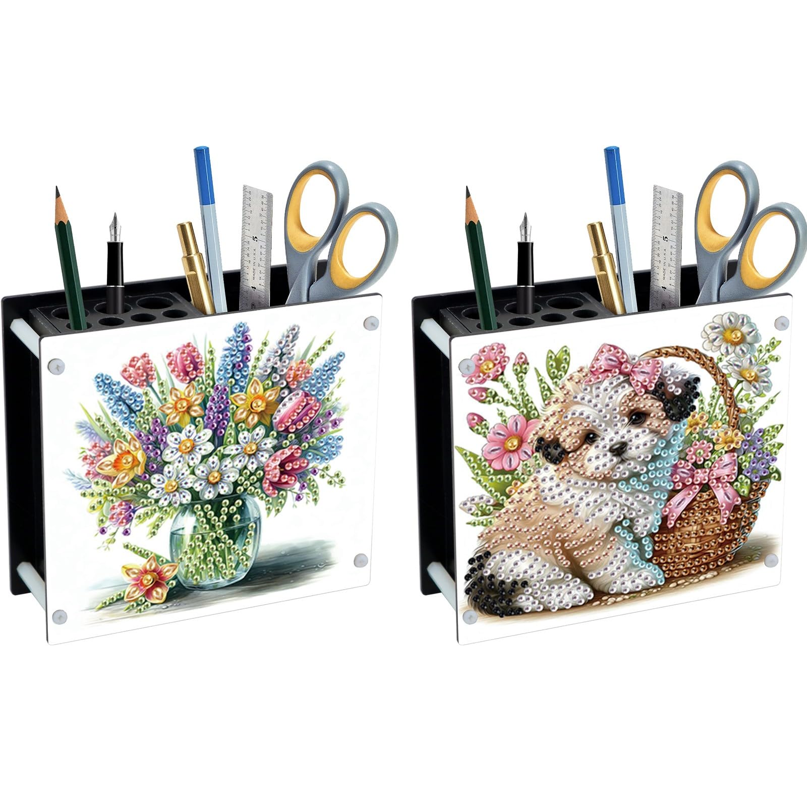 Lebartm 2Pcs DIY Diamond Art Painting Pen Holder Ornaments Desktop Pencil Holder Ornaments Double Sided Spot Drill Makeup Brush Holder Organizer Office Supplies