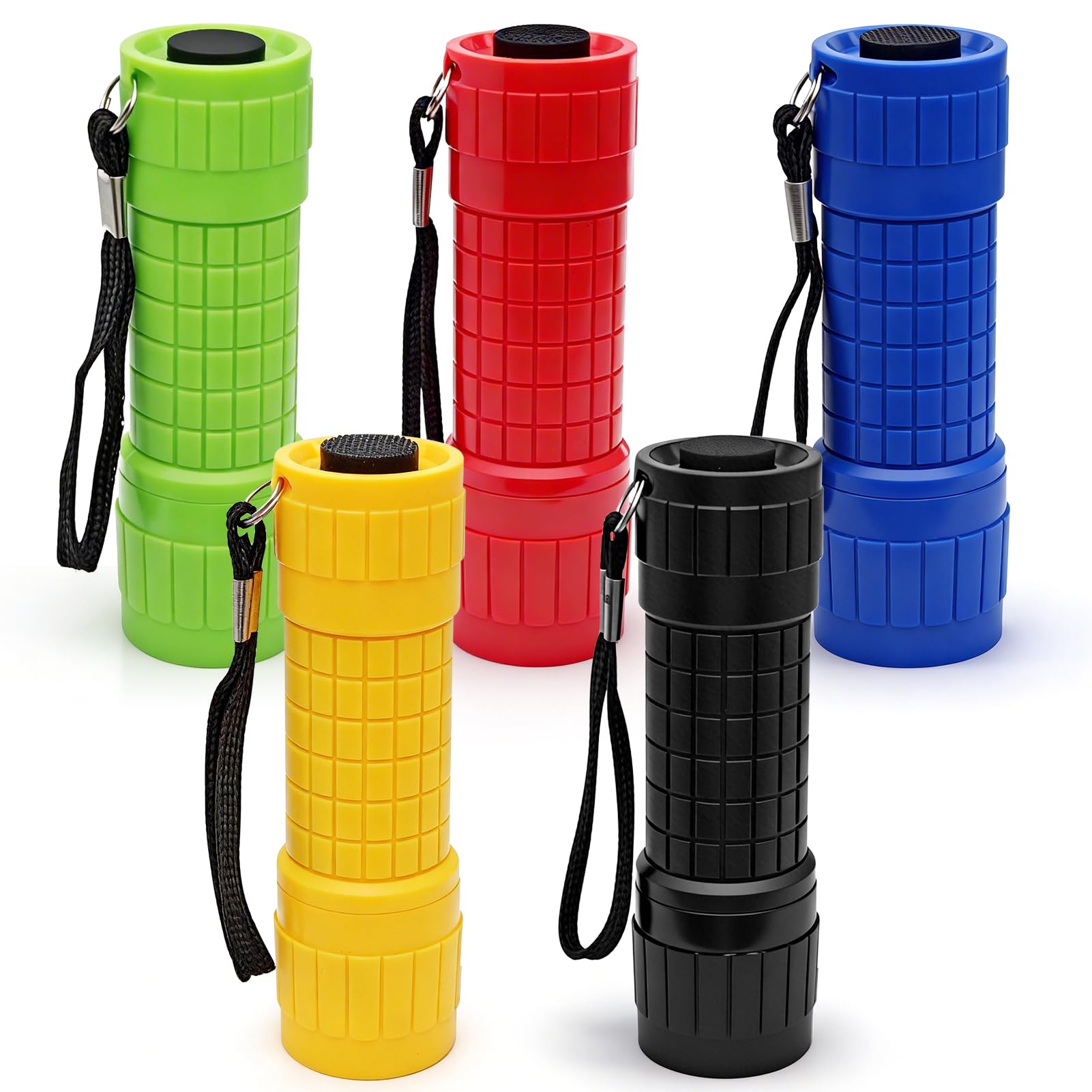 Dongcill Mini torcia a LED, 5 pezzi, con cordino e impugnatura in gomma, mini torcia LED super luminosa, impermeabile, per casa, auto, lavoro all'aperto, viaggi, campeggio