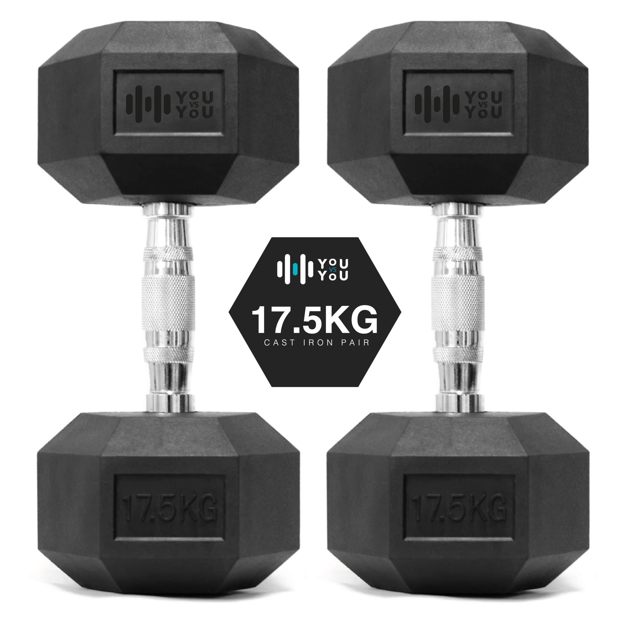 You vs YouHex Dumbbells Weights Pair for Home Exercise | 1kg - 30kg Set of 2 Hexagonal Weight Rubber Encased for Home Fitness Gym Workout Training Muscle Building & Conditioning