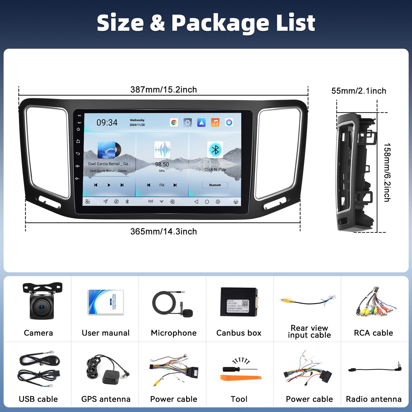 8 Core Qualcomm Android 15 4+64G Autoradio per Volkswagen SharanSeat Alhambra 2012-2015, 9" Schermo con CarPlay Android Auto GPS WiFi FM/RDS DSP 3D Auto Modello Showcase+Telecamera Retromarcia Auto