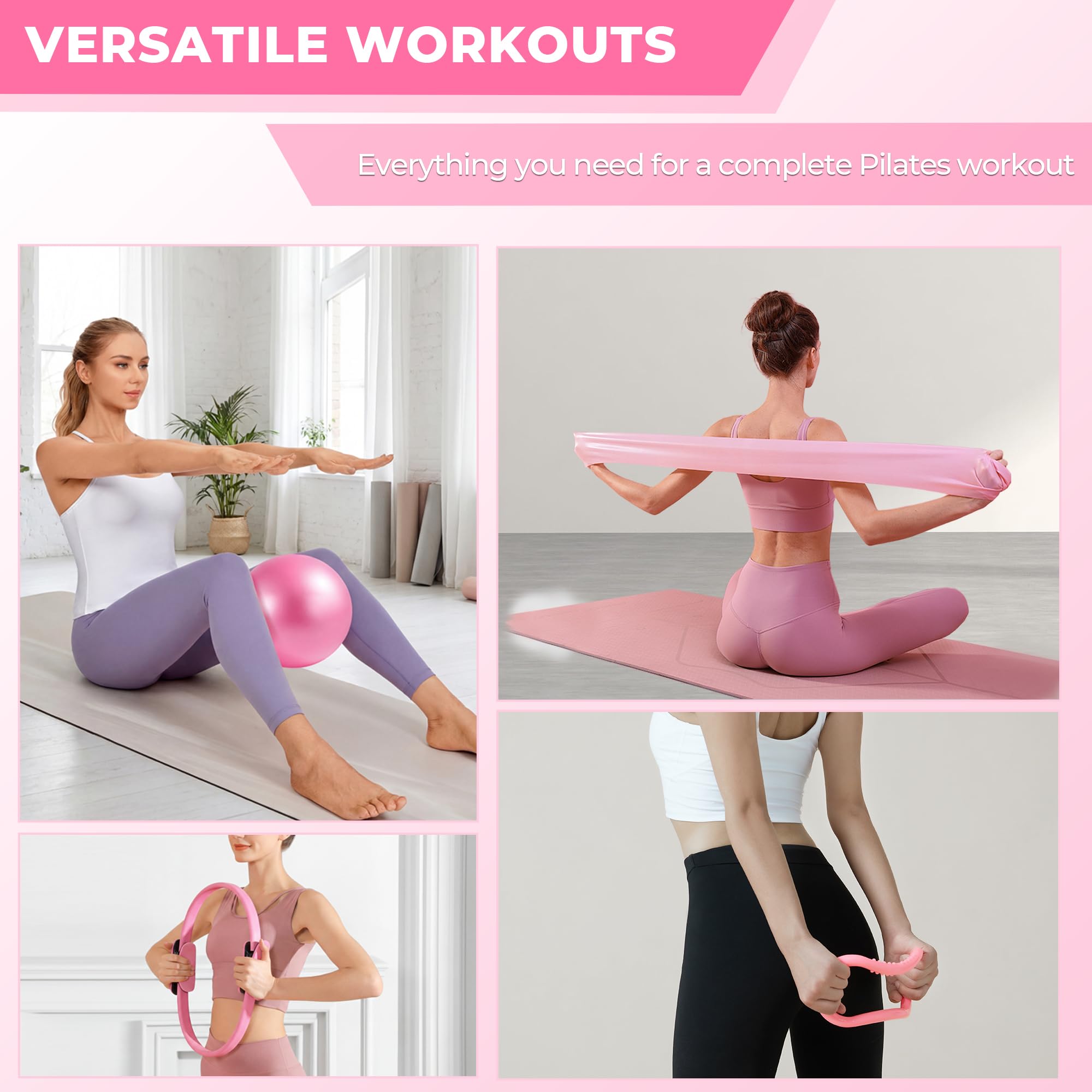 Kit Pilates Maison 5 Pièces pour Femme, Pilates Accessoires avec Pilates Circle Essentials et Balle de Pilates Anneau et Bandes de Résistance, Kit Pilate pour Tonifier Les Cuisses, Les Abdominaux