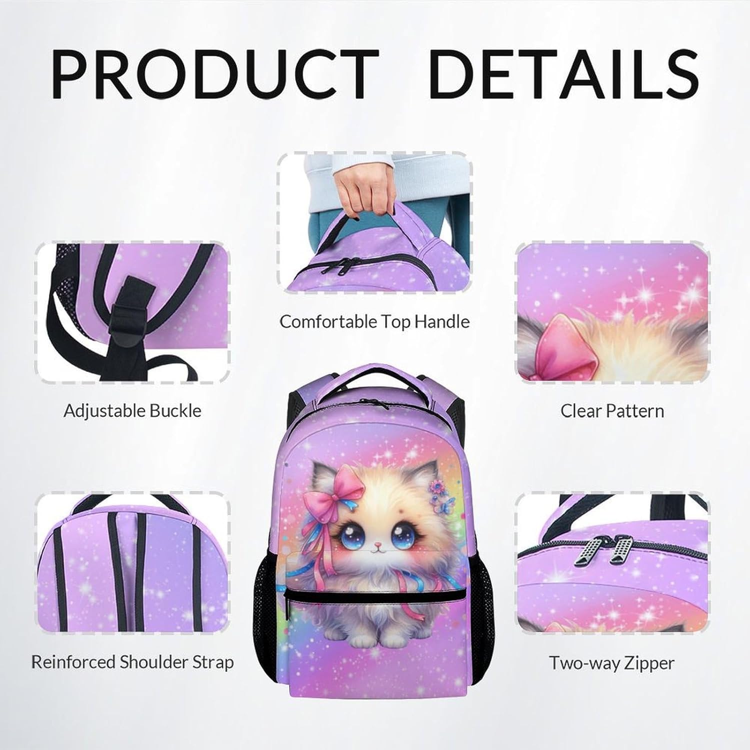 School Backpack for Girls, 3Pcs Cat Backpack Set, Kids Bookbag for Kindergarten/Elementary/Preschool, 17" School Bag with Lunch Box Pencil Case