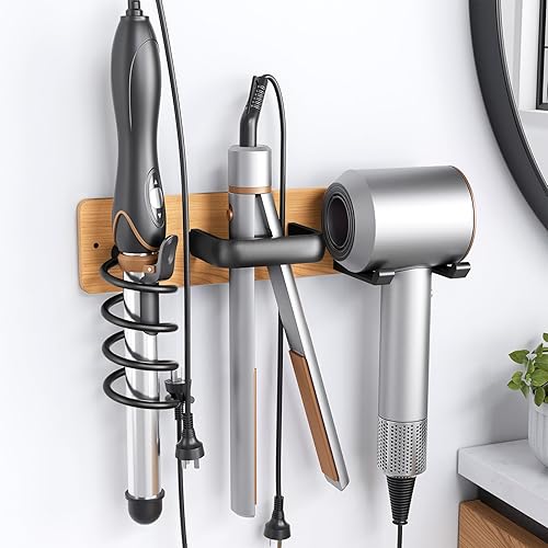 Miniatura 11 de Tindbea Soporte para secador de pelo, soporte para rizador de pelo, plancha plana, soporte para secador de pelo montado en la pared, organizador de