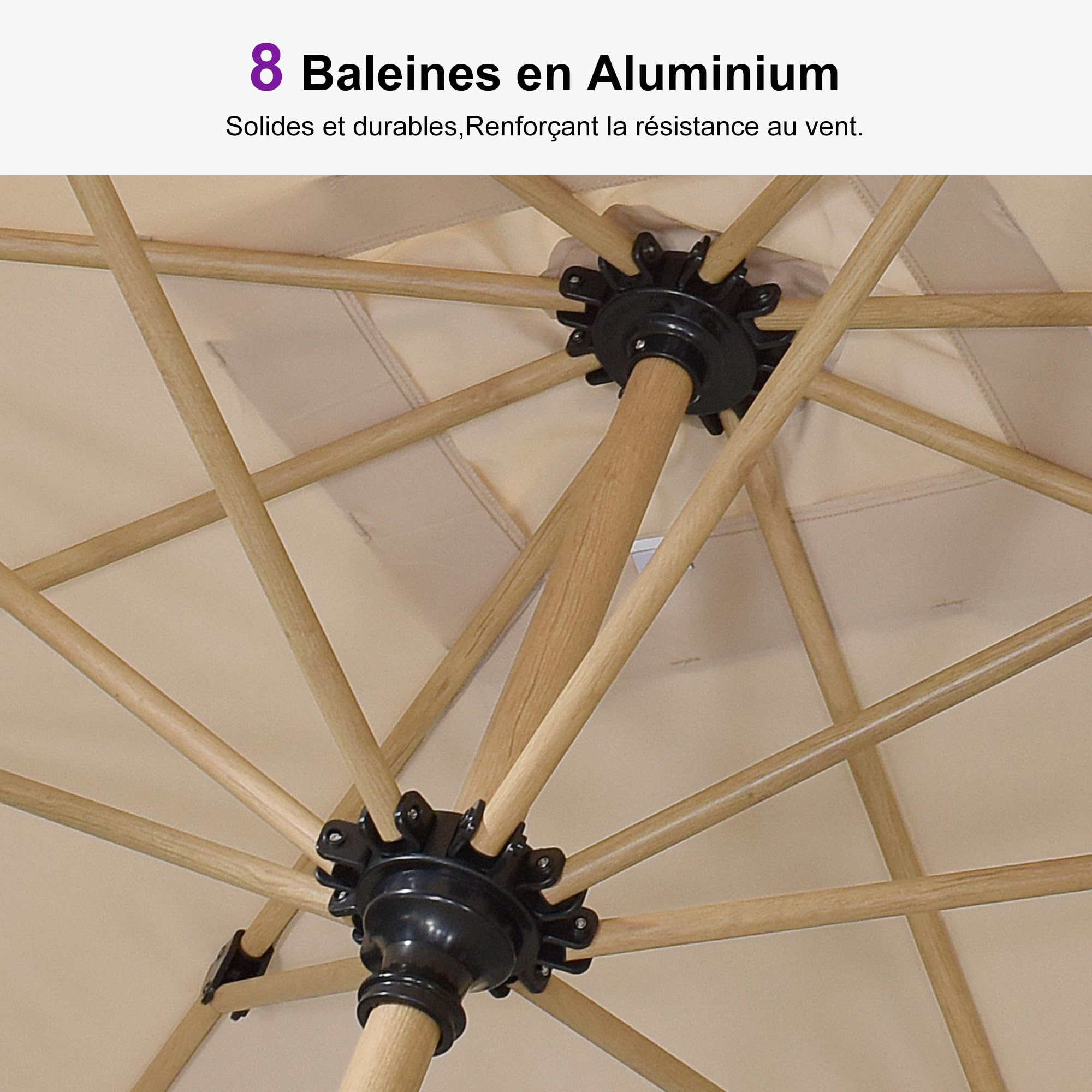 PURPLE LEAF Parasol Rectangulaire 1,2 x 1,8 m Aluminium en Teck Beige