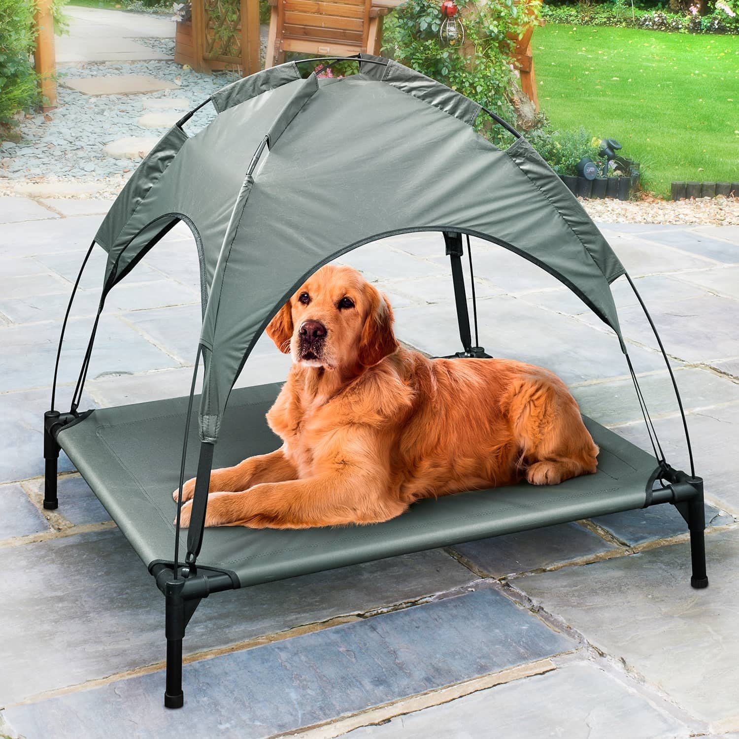 ScotvisionRaised Pet Bed with Canopy Help Keep Your Pet's Cool & Comfortable Grey