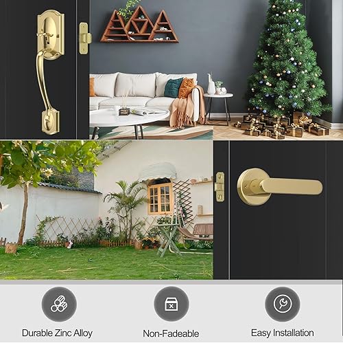 Miniatura 6 de Manija de puerta delantera, manija de puerta exterior, manija de puerta de entrada con palanca reversible, manija de puerta ajustable, manija de