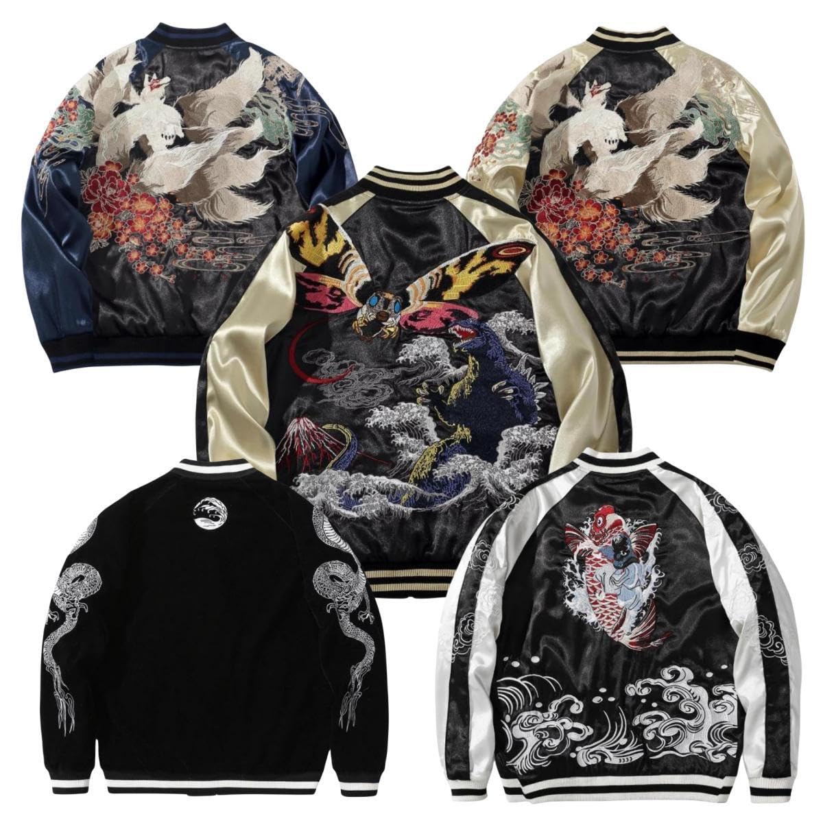 BAIIA] スカジャン メンズ 横須賀 龍 鳳凰 九尾の天狐 ゴジラ