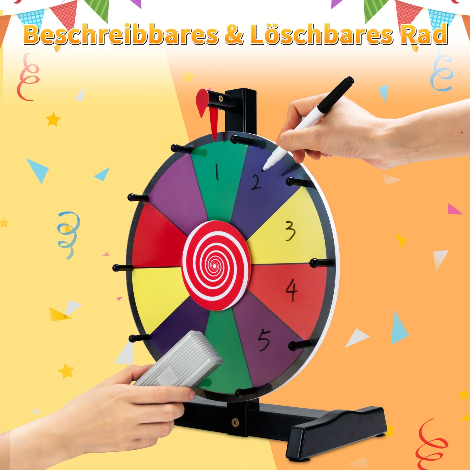 COSTWAY 12" Glücksrad zum Drehen, inkl. Radiergummi und Markierstift, Drehrad Preisrad Lucky Wheel für Lotteriespiele und Wortspiele (φ30cm) - 4