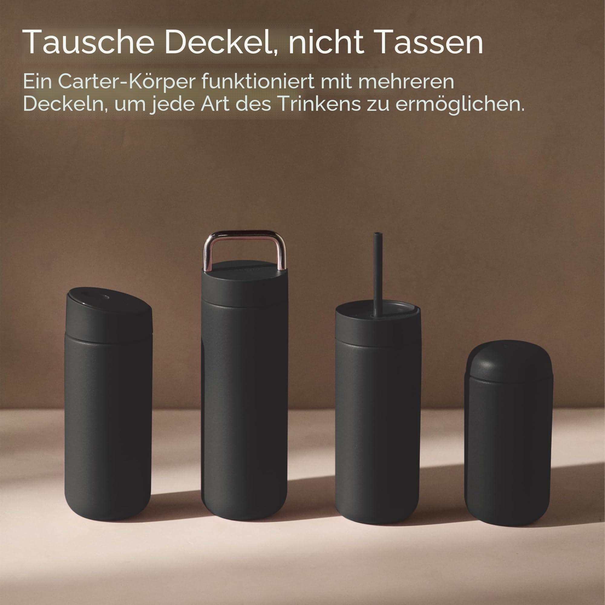 Fellow Thermobecher Kaffee to Go 340 ml, Keramik-Innenseite, Mattschwarz | Auslaufsicher mit Schiebeverschluss, Edelstahl doppelwandig, 6h heiß oder kalt, BPA-frei, Coffee to Go Becher, Carter Move