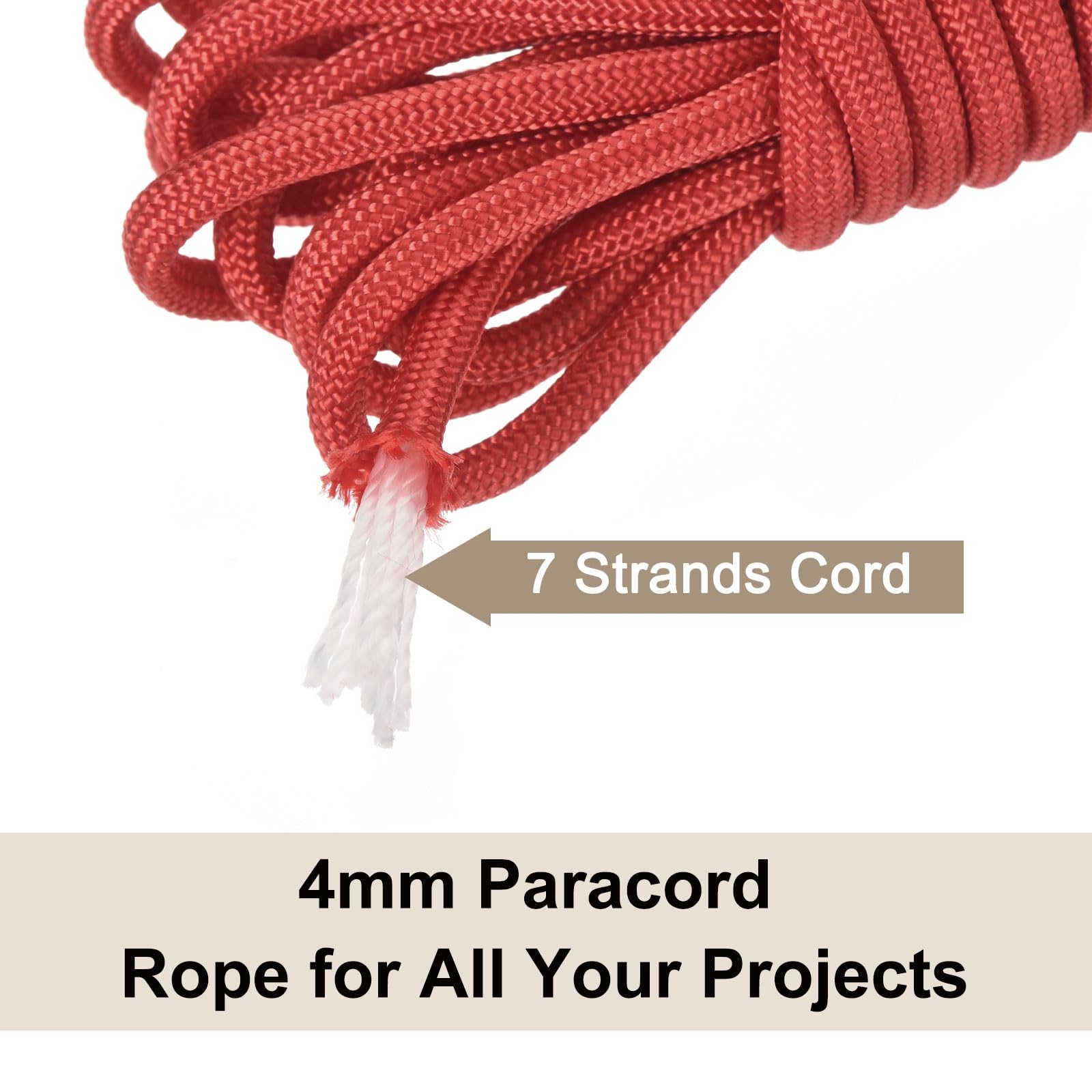 550 Cuerda Cuerda de Paracaídas 3 m, 4mm Cuerda Delgada De Nylon Cuerda de Paracaídas con Núcleo De 7 Hebras [para Tienda De Campaña Equipo De Camping Al Aire Libre] - Rojo