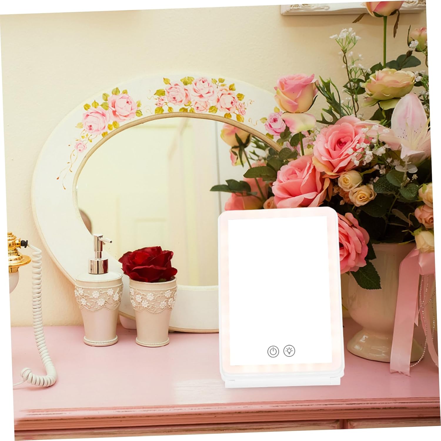 Folding Makeup Mirror with Light Compact Travel Vanity Mirror Rechargeable Design with Color Lighting Lightweight and Portable for Home Travel Use