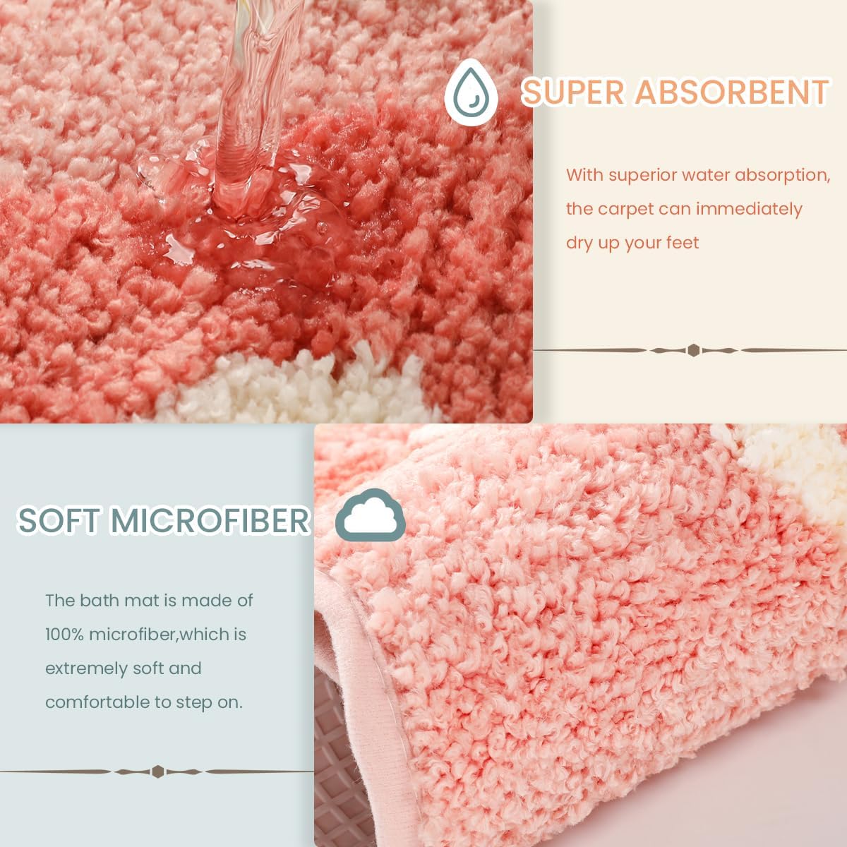 Flowers Extra Absorbent Bathroom Carpet Non Slip and Thick Microfiber Bath Rug Machine Washable Bath Mat for Bath Tub, Living Room and Bedroom (18"x27", Pink)