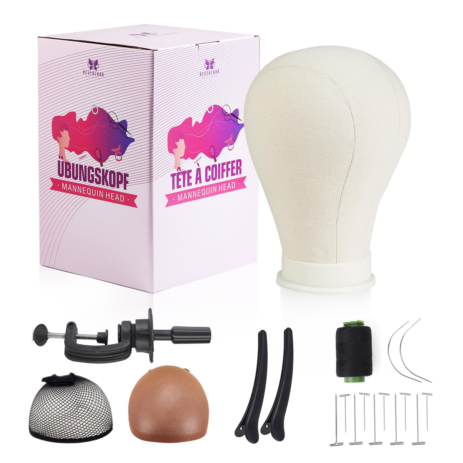 23 Inch Wig Head Wig Stand with Head - Canvas Mannequin Head for Wigs,Manikin Head Block Set for Wigs Making Display with Wig caps,T Pins Set ,Hair Clip