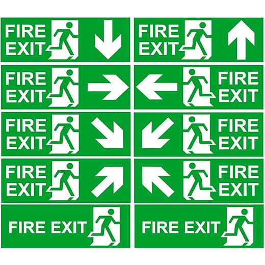 Fire Exit Waterproof Stickers - Pack of 10