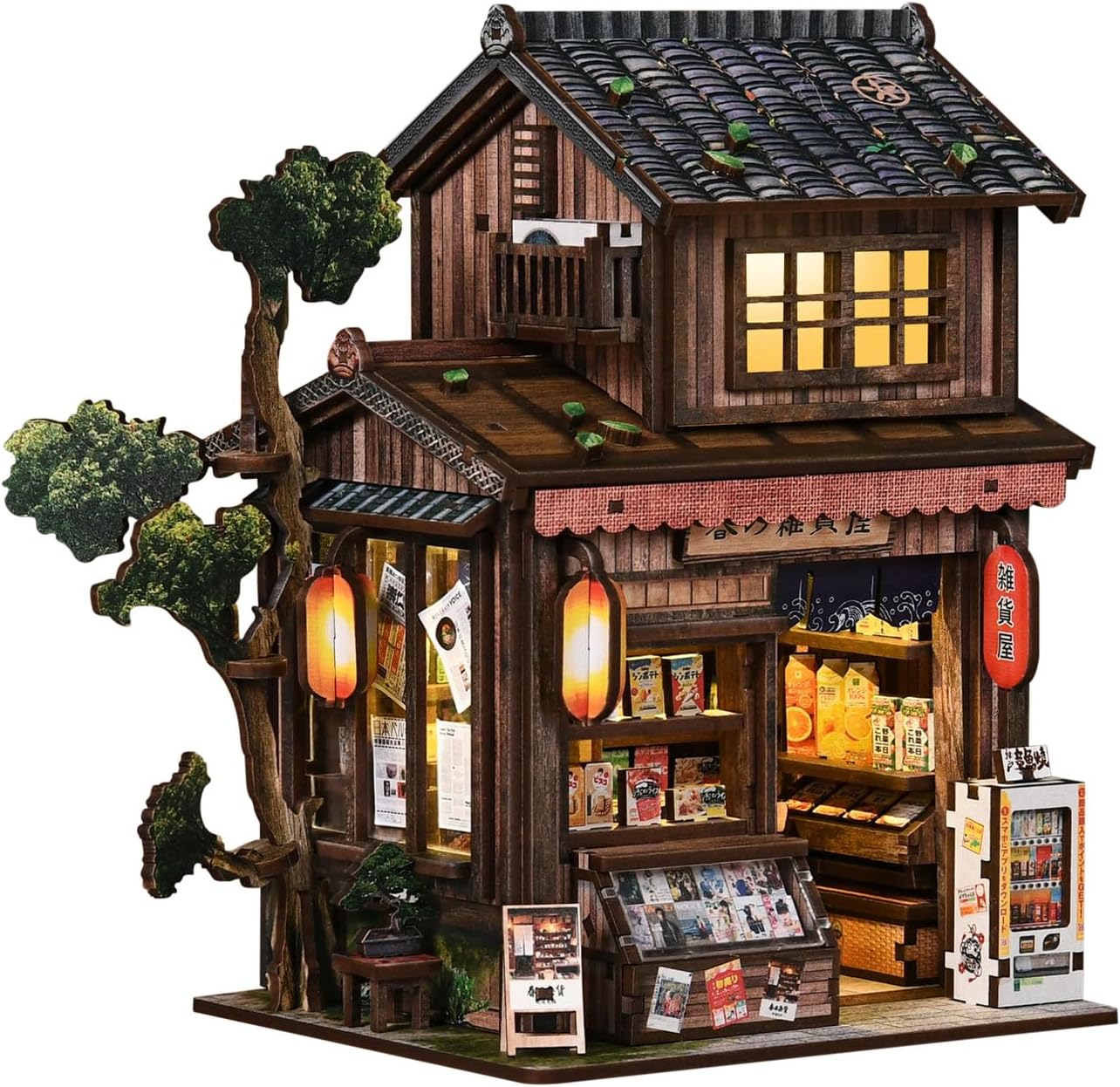 Book Nook DIY kit(Fantasy Country Store) Booknook kit with LED Light, DIY Dollhouse Houses, Craft kit for Adults, 3D Wooden Puzzles, Book Corner