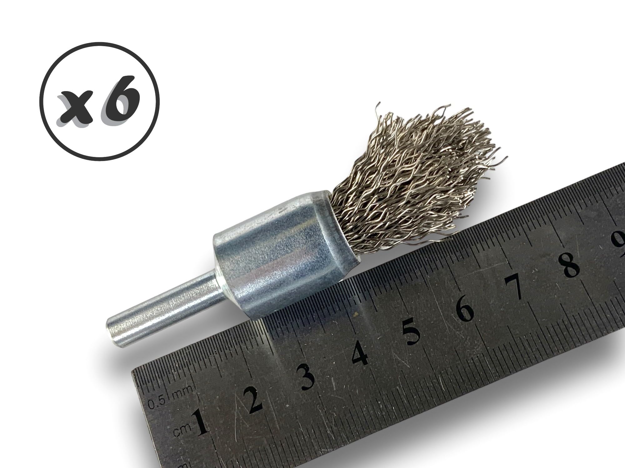 Kibros Lot 6 brosses en bout tige Ø 6 mm forme pointe fil inox dur Ø 18 mm
