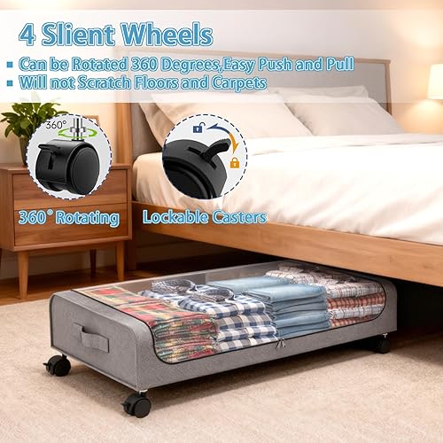 Miniatura 3 de Linxin Almacenamiento Debajo de la Cama con Ruedas, Paquete de 2 Contenedores de Almacenamiento Debajo de la Cama con Tapa Transparente,