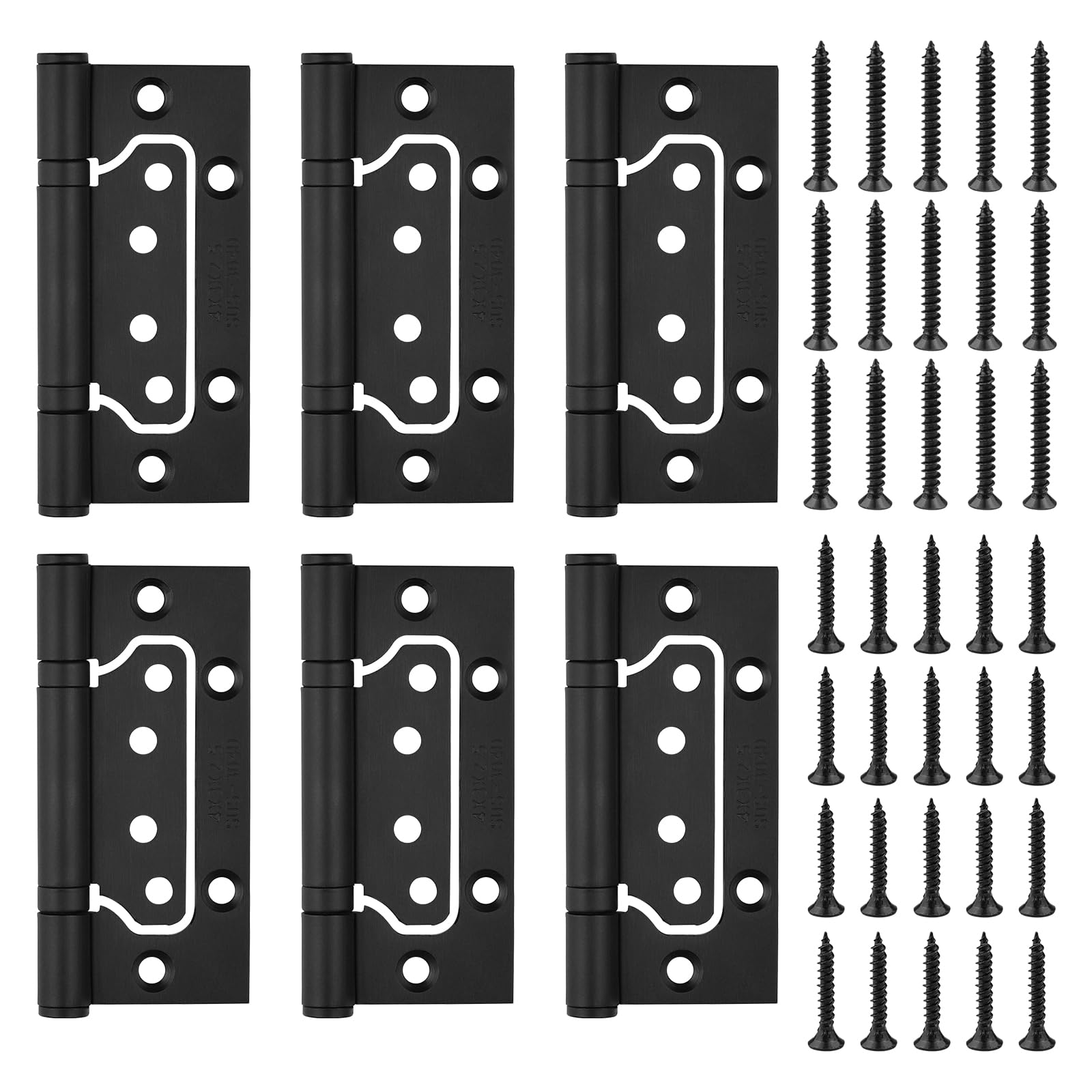 JJWNMLL Door Hinges Stainless Steel 6pcs, Heavy Duty Flush Mount Hinges Black-100 * 36mm(4 inch), No Noise Ball Bearing Flush Hinge with Screws for Home Cabinet Doors, Internal Door