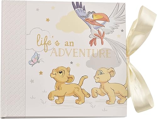 Happy Homewares Lion King Life is an Adventure Baby Photo Album con cinta marfil - 50 fotos - Perfecto para la familia con bebé recién nacido - Con