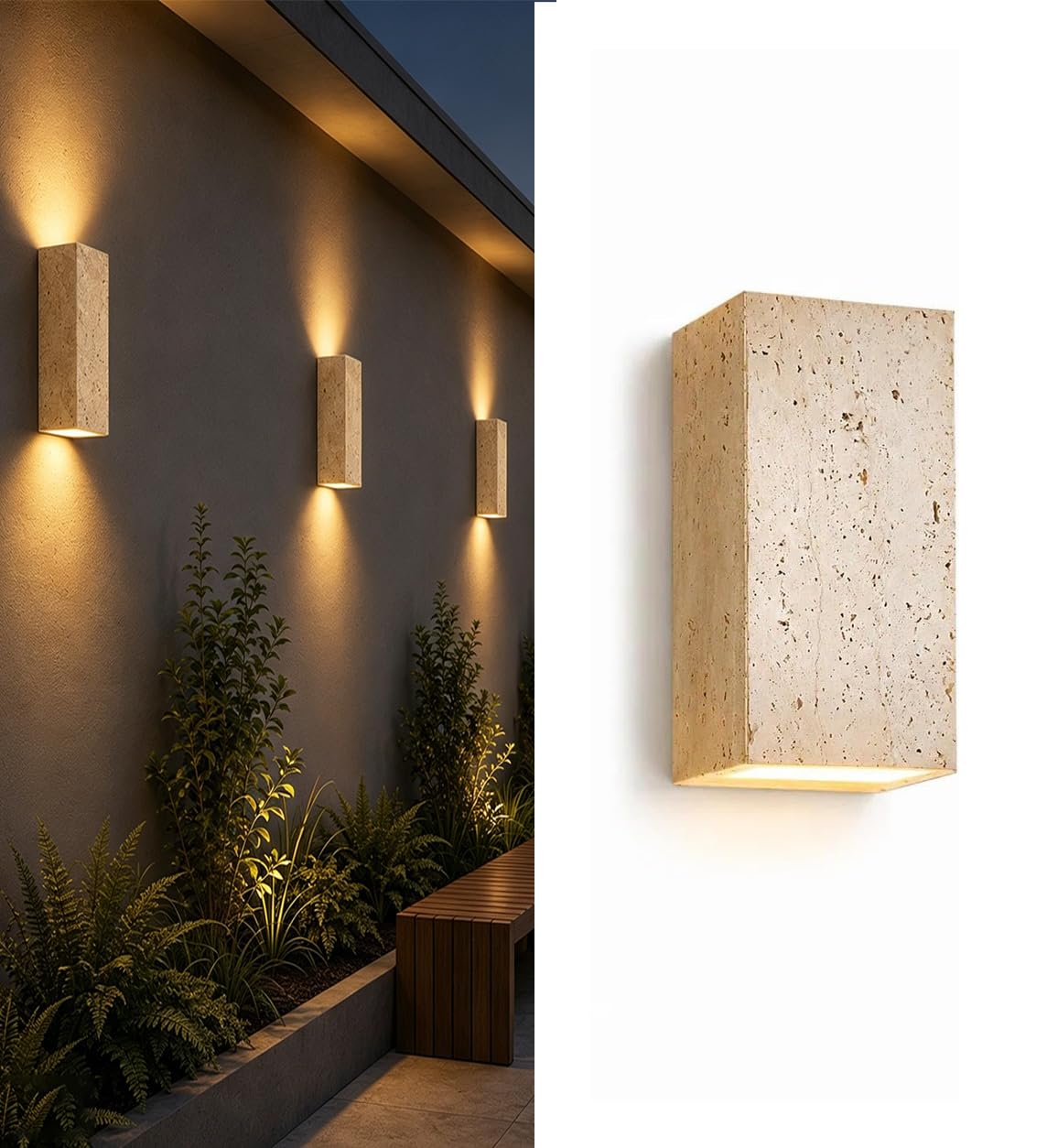 Modern Travertine Wall Lamp,Waterproof Up Down Light for Outdoor Indoor，Rectangle