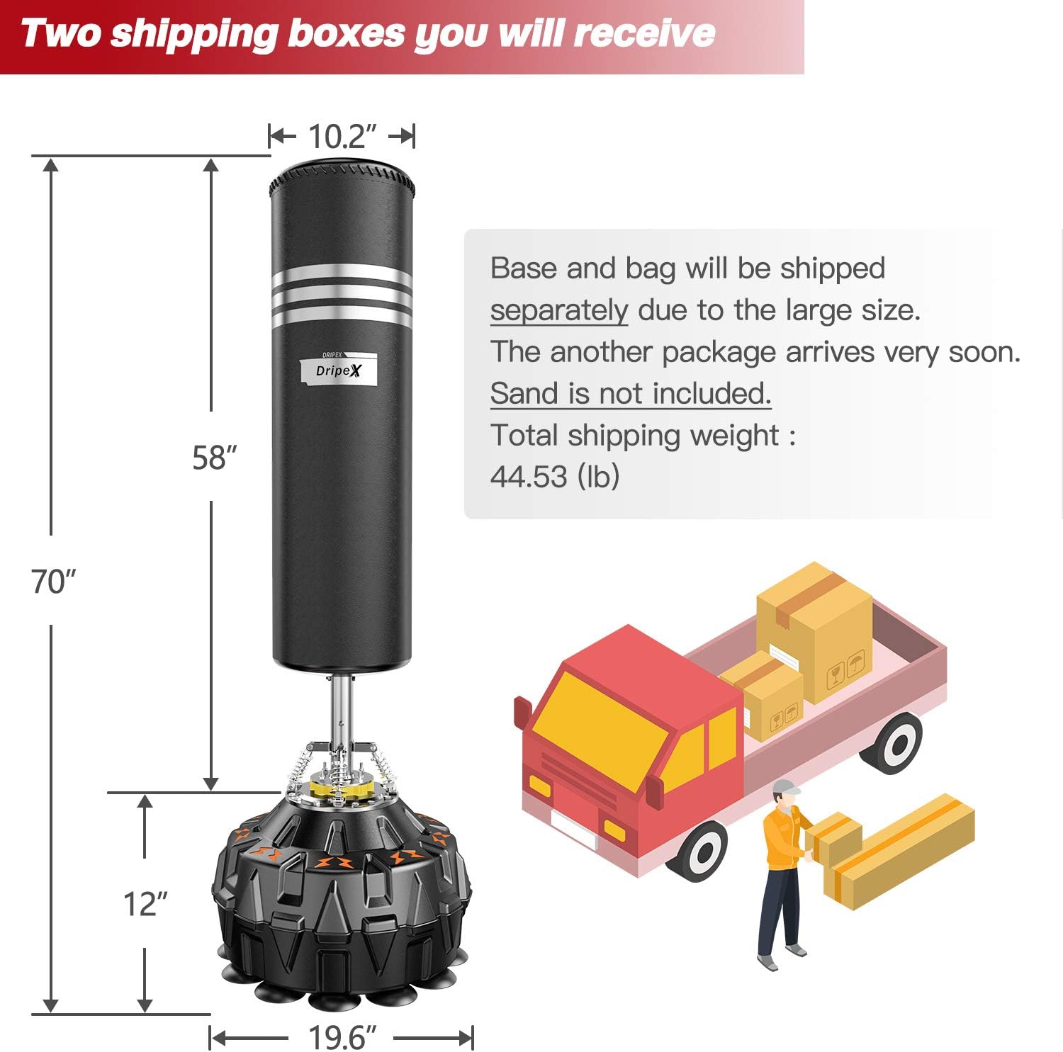 Dripex Freestanding Punching Bag with Stand 70''-182lbs Heavy Boxing Bag with Suction Cup Base for Adult Youth Kids - Men Stand Kickboxing Bag for Home Office : Sports & Outdoors