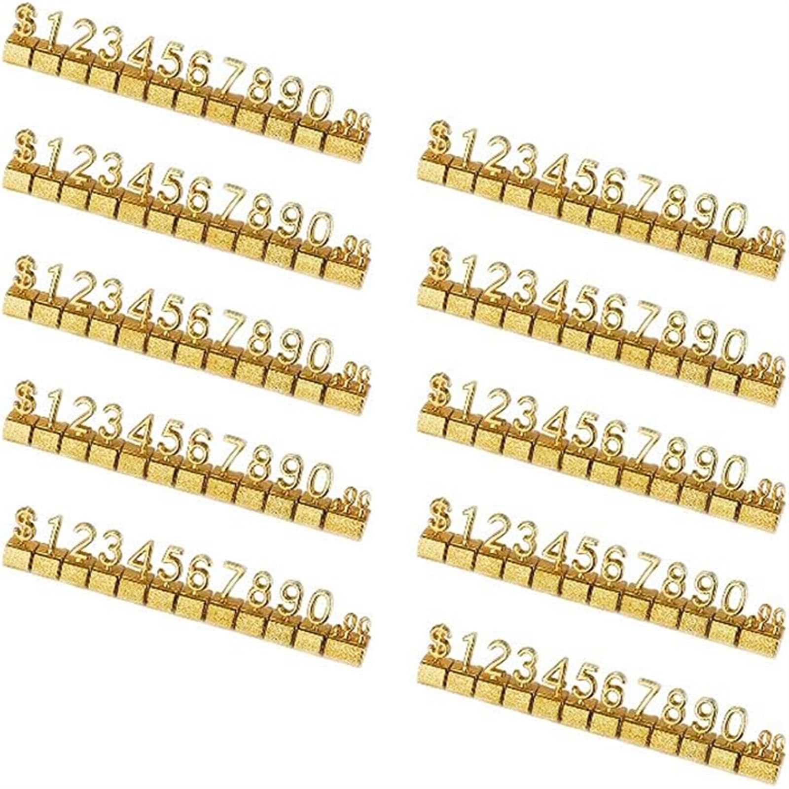 THE WHITE SHOP10PCS Display Cubes Blocks Numbers Metal Price Tag for Jewelry Price Display Counter Stand Adjustable Assembly Mini Dollar Price Display Signs for Retail Shop. (Color : Golden)