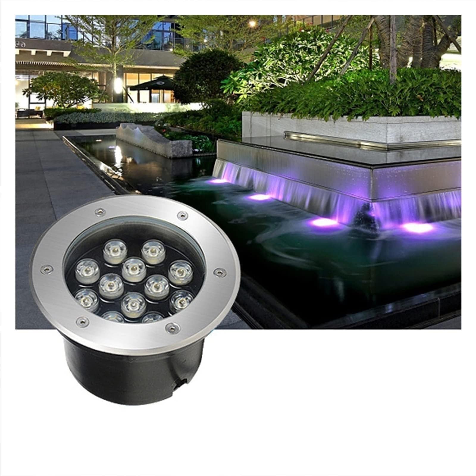 Luci A LED Subacquee per Laghetto per Esterni Giardino Feste Fontana 12W Faretto Rotondo da Incasso 24V Ip68 Verde