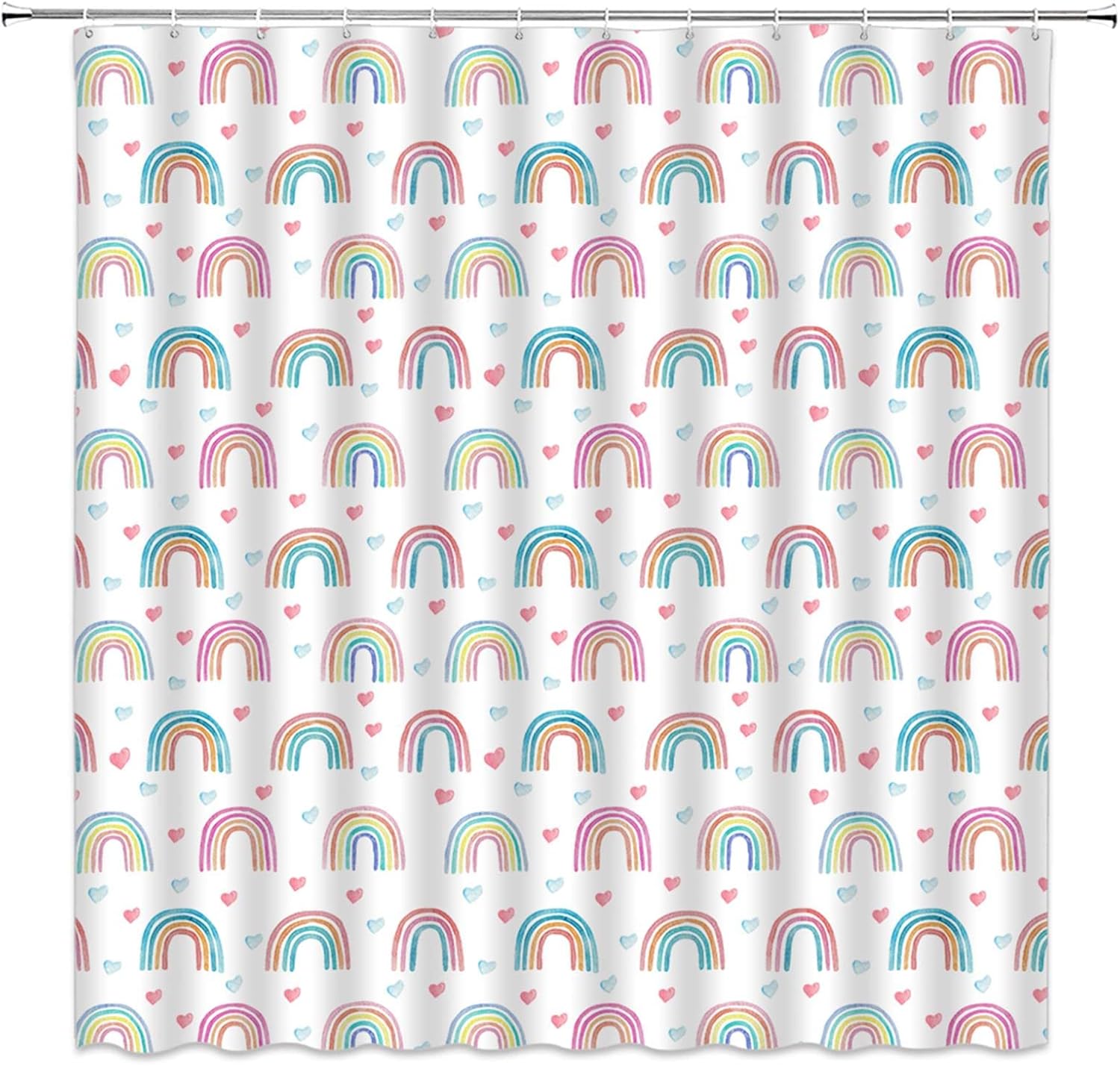 Rainbow Shower Curtain Colorful Cartoon Pattern Cute Rainbow Boho Watercolor Modern Simple Girls Children Decoration Bathroom Bathtub Decoration Set with Hooks（70" Wx84 H）