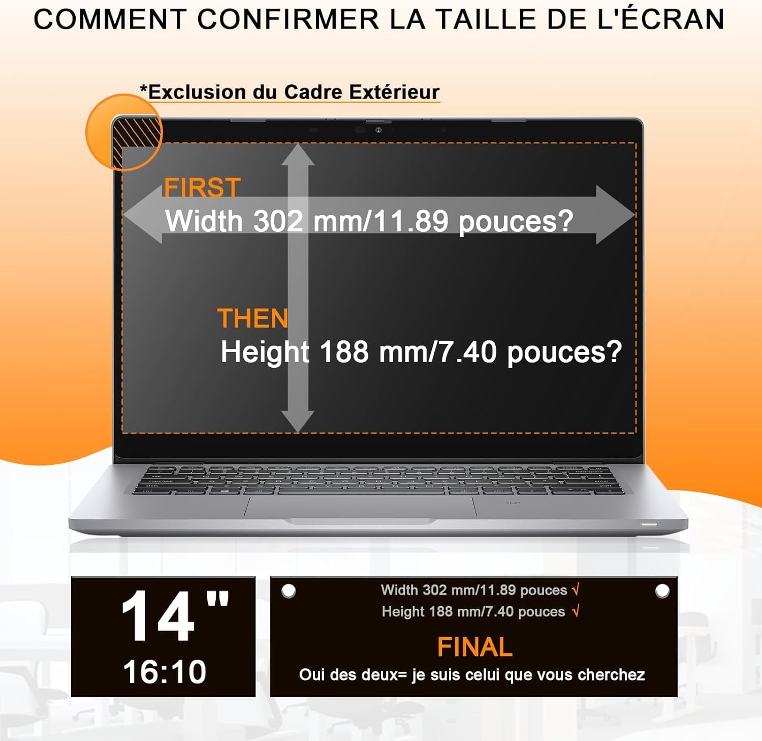 Filtro Privacy 14 Pollici per 16:10 Laptop, Rimovibile Filtro Privacy Schermo, Pellicola Privacy Filter Compatibile con HP/Dell/Acer/Lenovo/Thinkpad/Samsung/ASUS/Sony, Anti Glare Pellicola Privacy PC