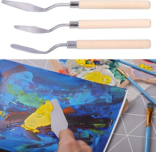 Miniatura 4 de GLOGLOW Juego de cuchillos de paleta, 3 unids mango de madera pintura al óleo raspador cuchillo de paleta mango de madera pintura cuchillo conjunto