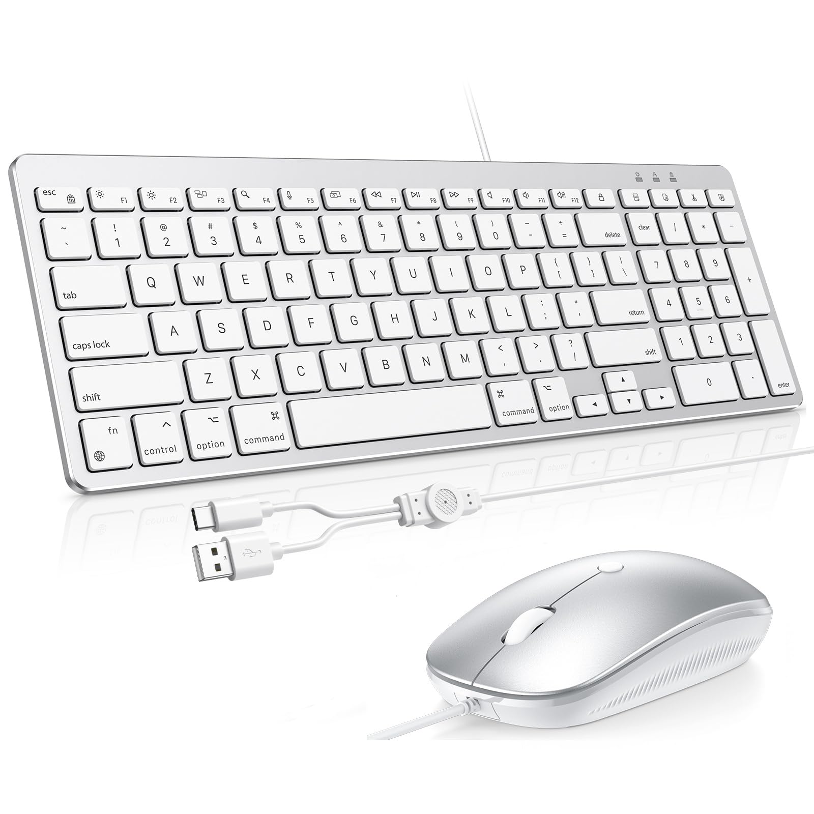 OMOTON Keyboard and Mouse for Mac Wired Keyboard for Mac with Numeric Pad Dual Interface Type-C USB Mouse