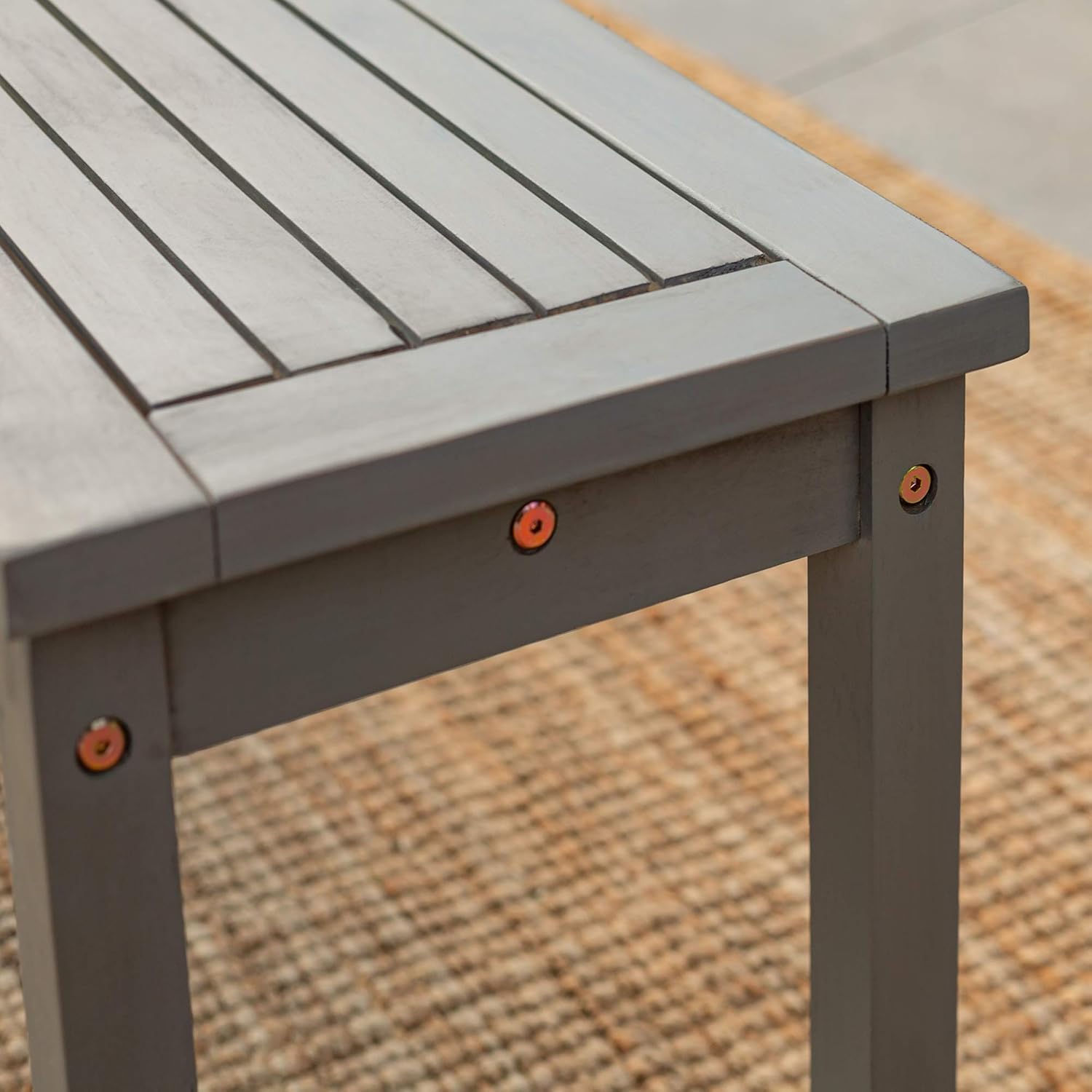 Walker Edison Dominica Contemporary 3 Piece Slatted Acacia Wood Outdoor Dining Table and Bench Set, Set of 3, Grey Wash : Patio, Lawn & Garden